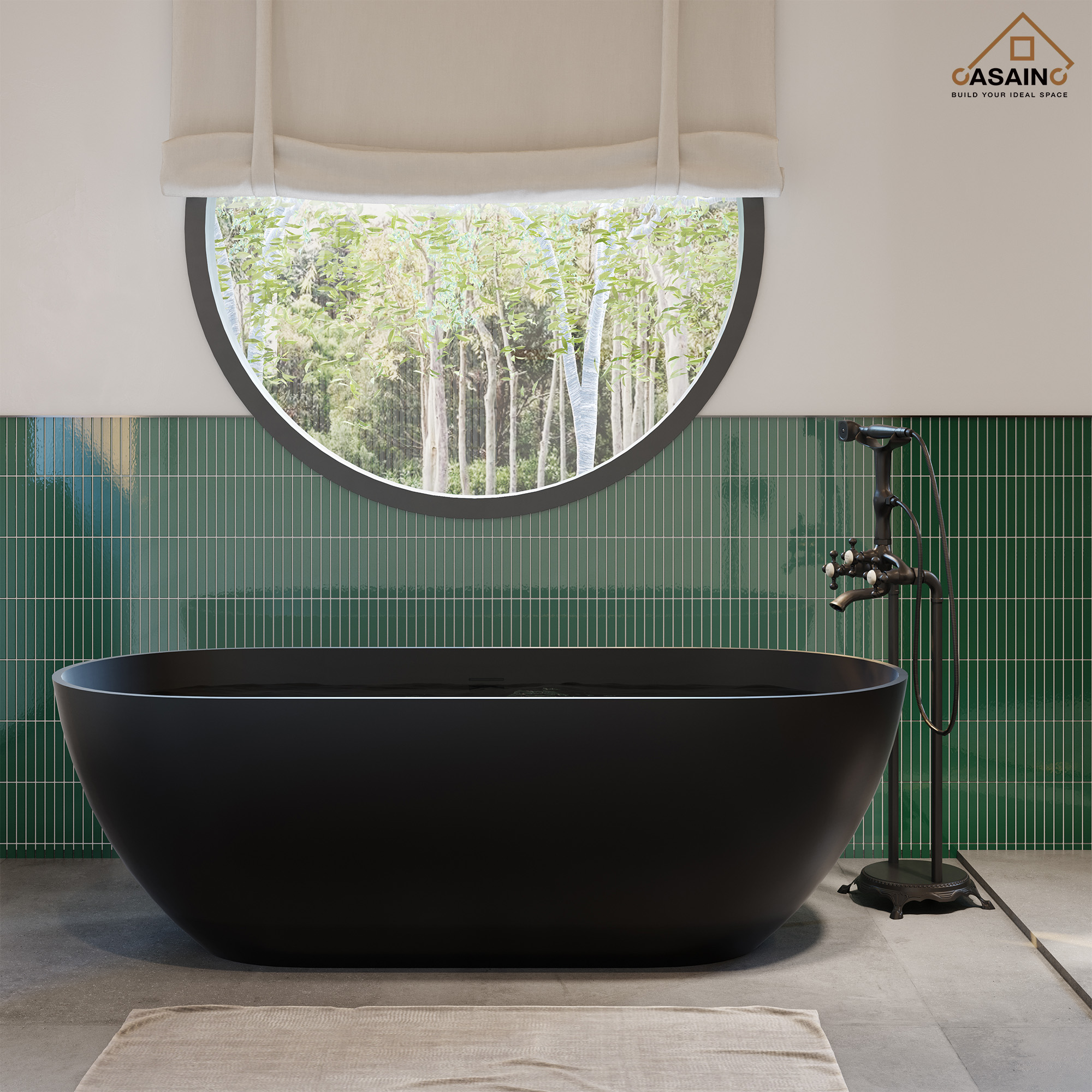 59"/69"Solid Surface Freestanding Bathtub in (Matte Black& Grey)