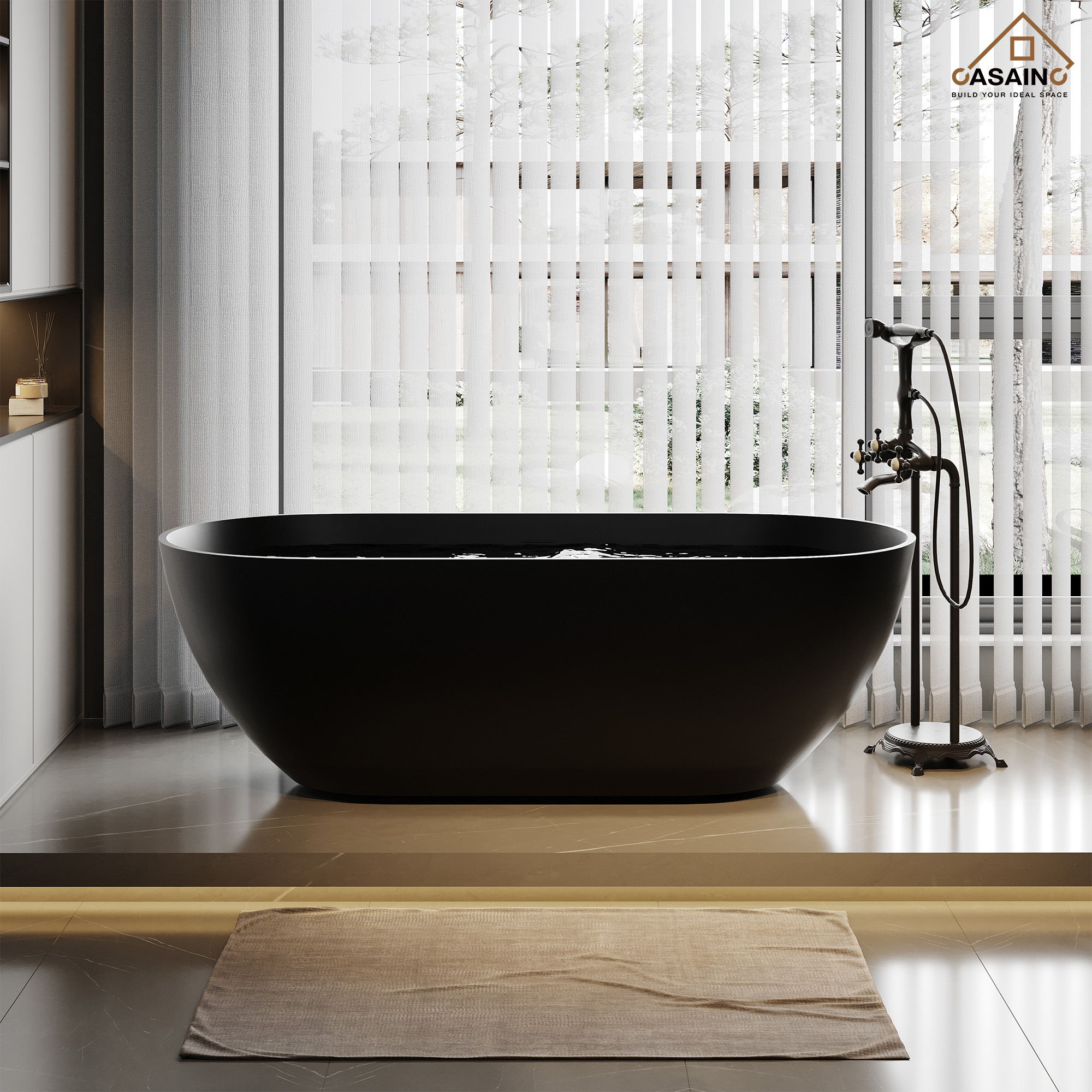 59"/69"Solid Surface Freestanding Bathtub in (Matte Black& Grey)