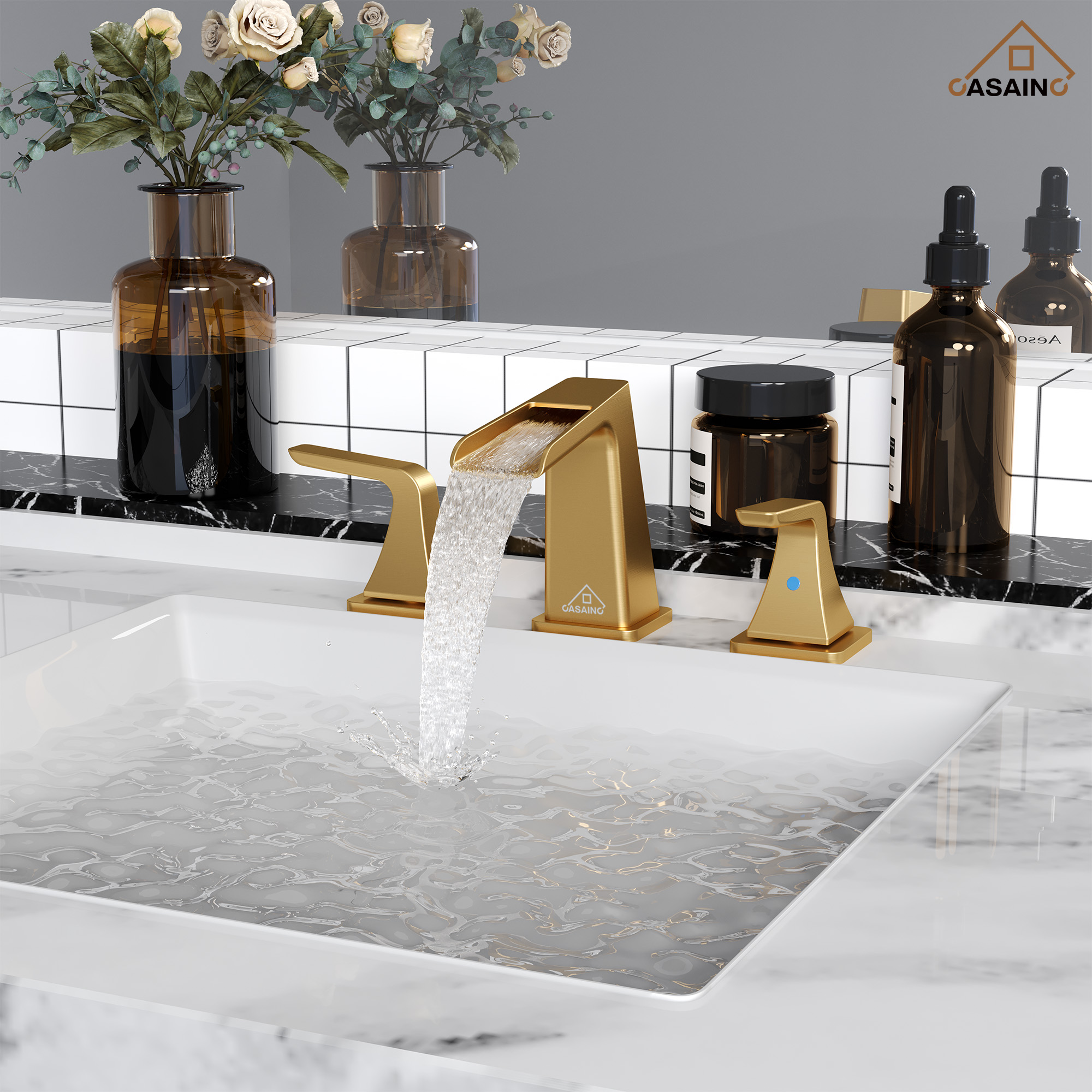 Casainc 2-Handle Bathroom Sink Faucet 3-Hole Application Widespread Modern Bathroom Faucet with Drain Assembly