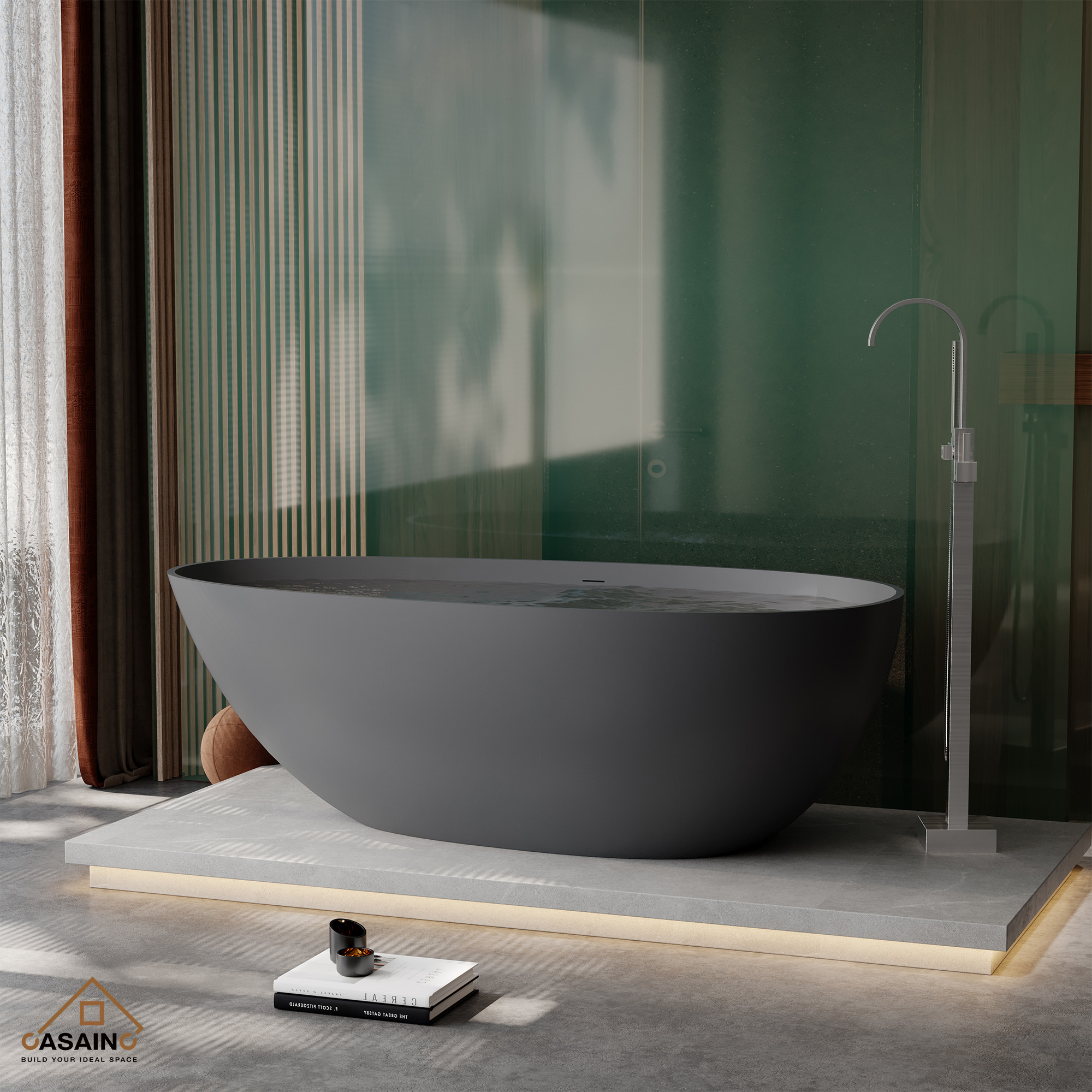 67" Solid Surface Freestanding Bathtub(Matte Grey& Matte Black)
