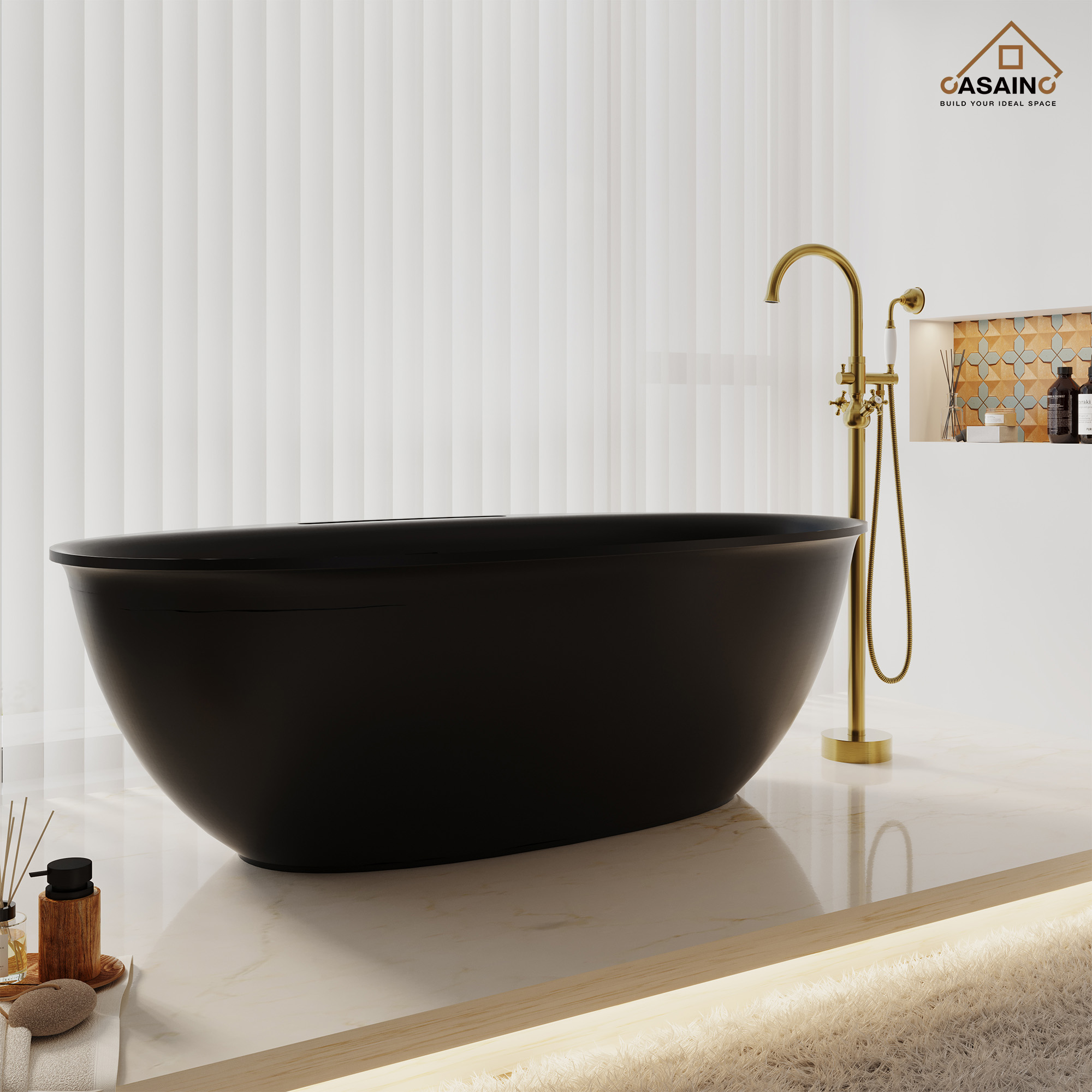 63" Solid Surface Freestanding Bathtub in Matte Black