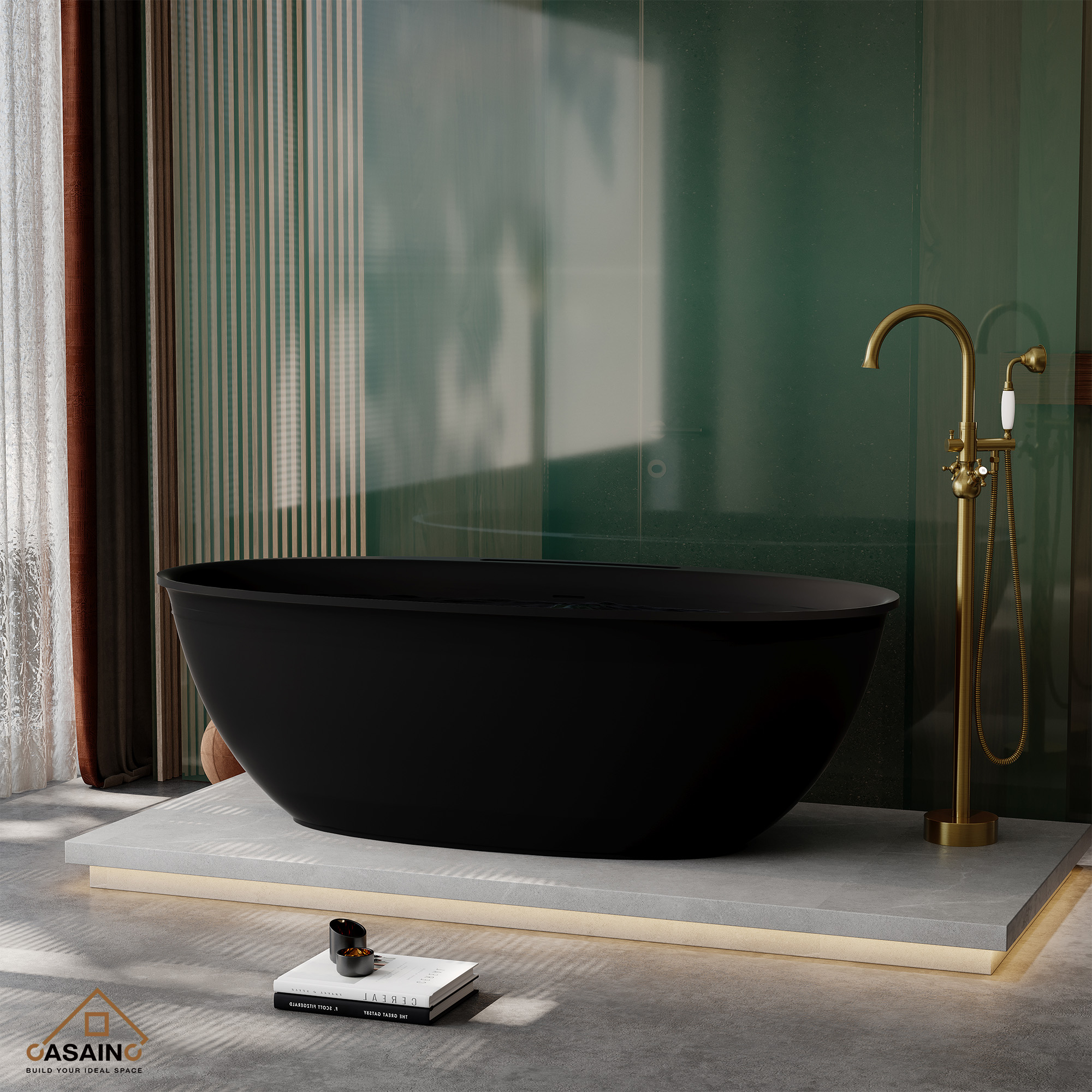 63" Solid Surface Freestanding Bathtub in Matte Black