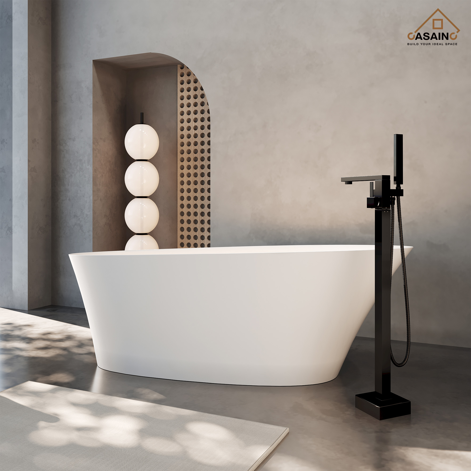 65" Solid Surface Freestanding Bathtub in Matte White