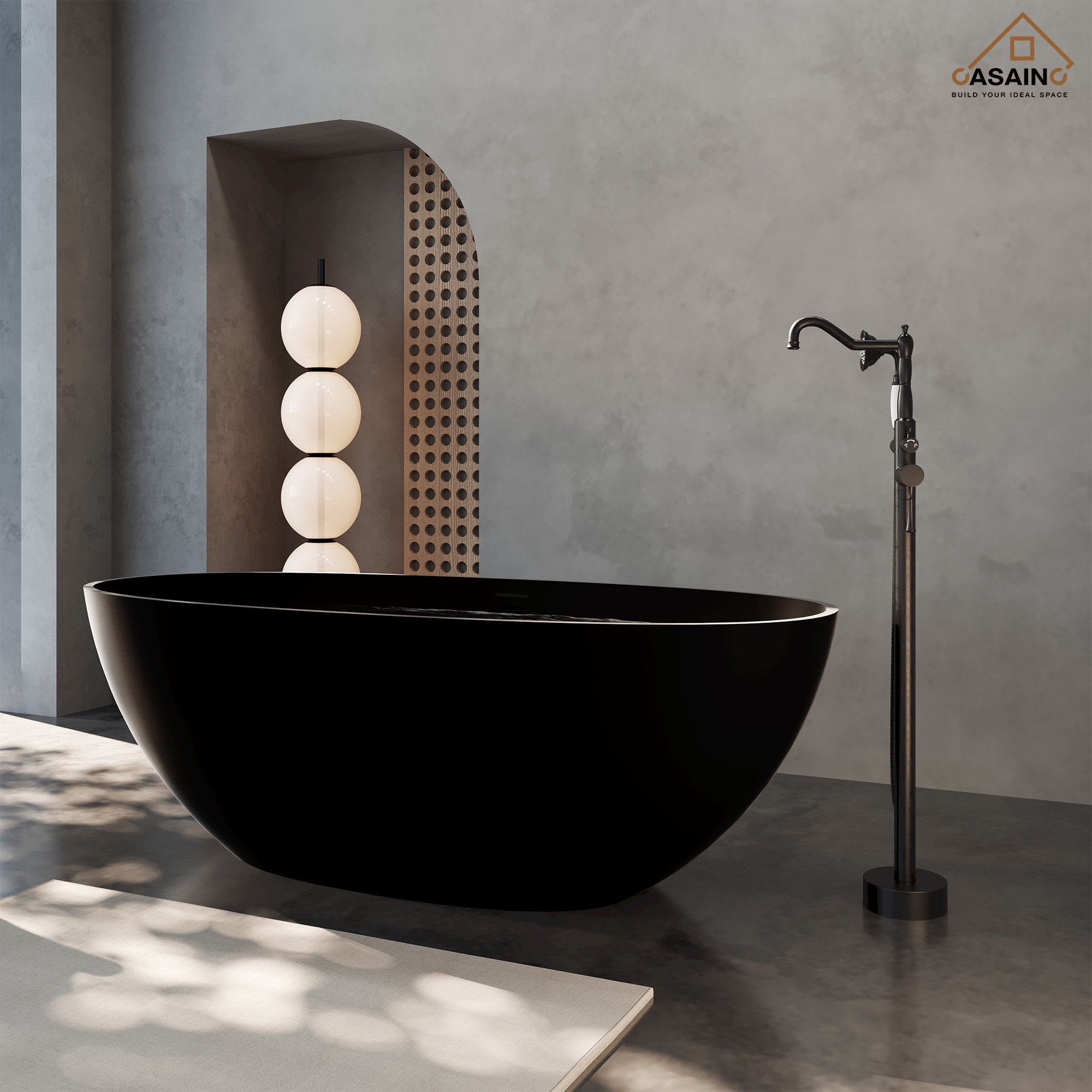 65" Solid Surface Freestanding Bathtub in (Matte Black& Grey)