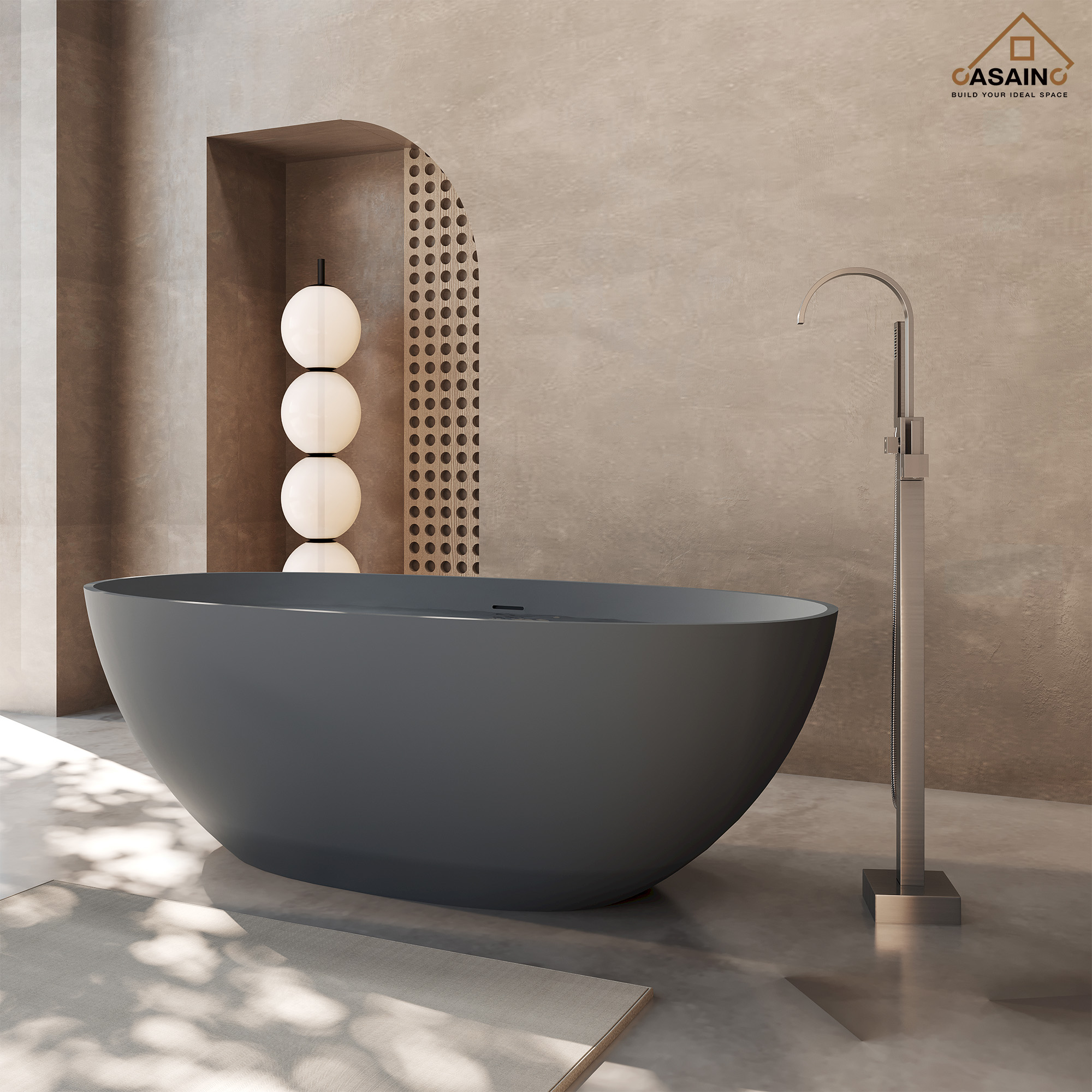 65" Solid Surface Freestanding Bathtub in (Matte Black& Grey)