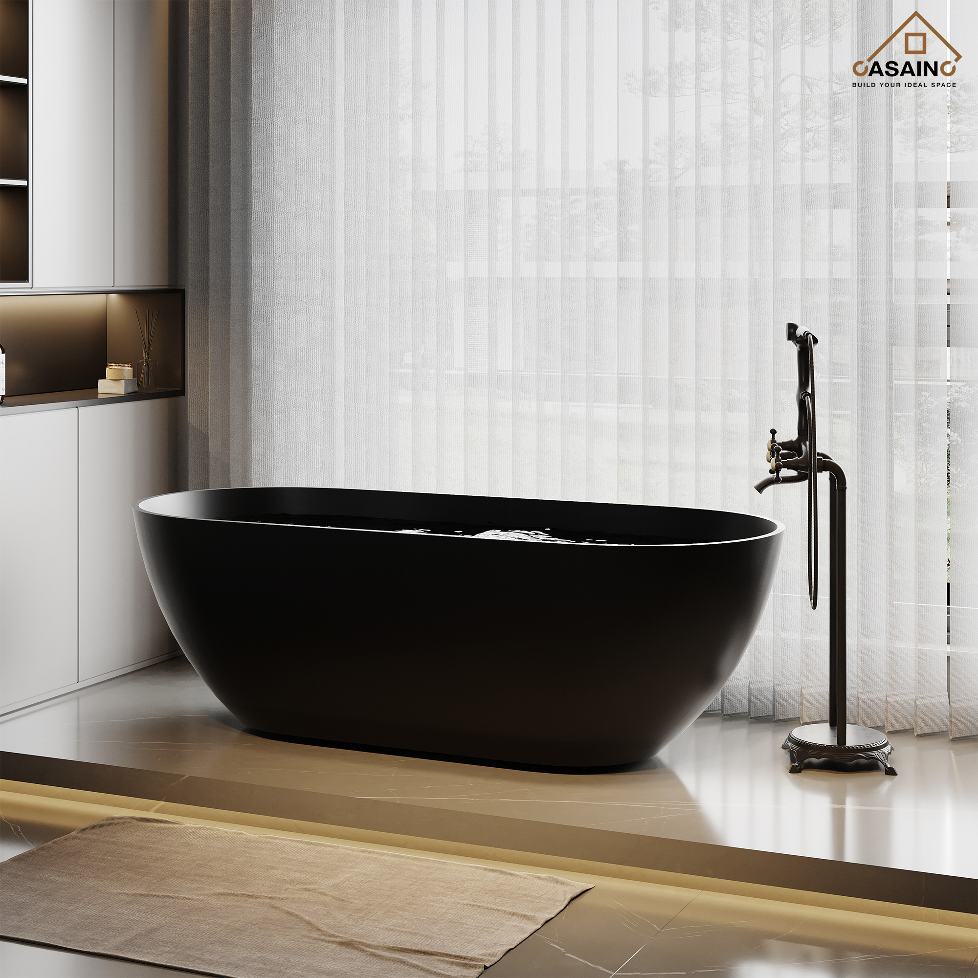 59"/69"Solid Surface Freestanding Bathtub in (Matte Black& Grey)