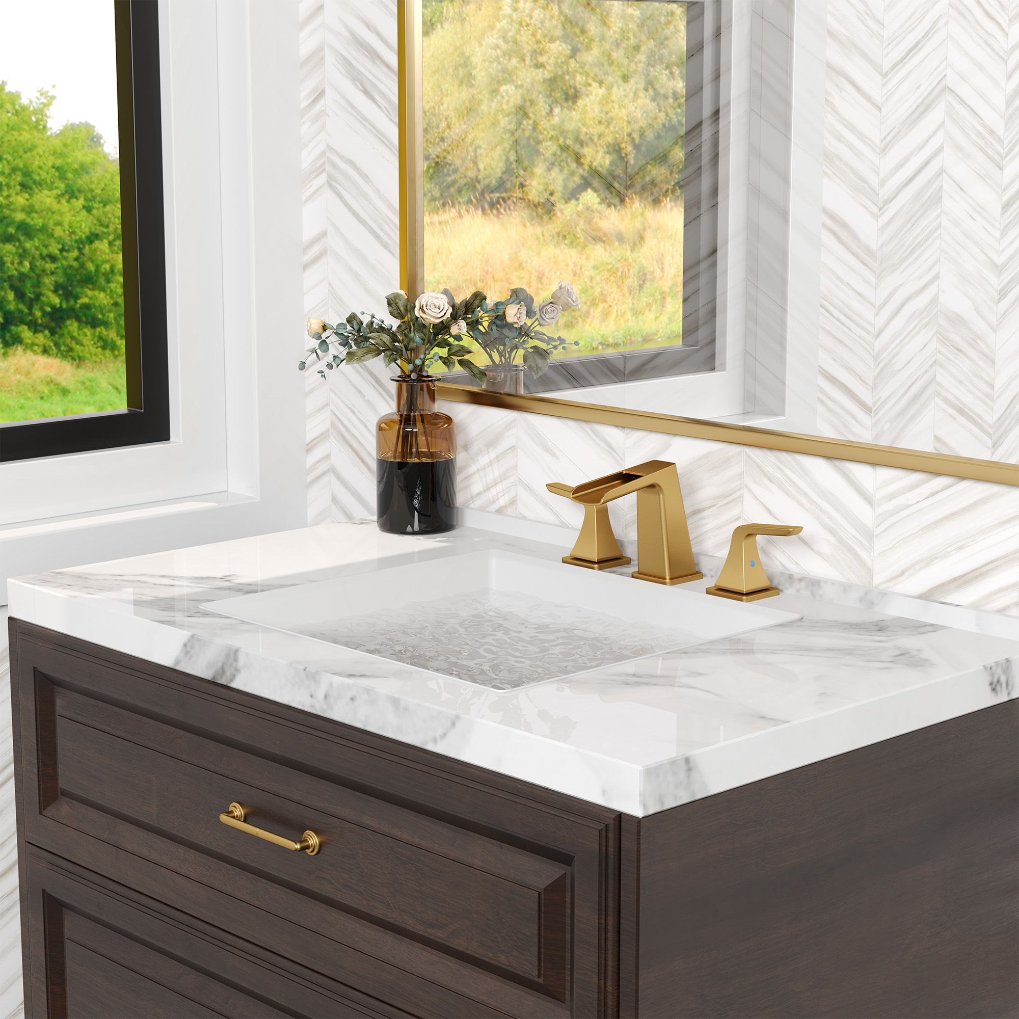 Casainc 2-Handle Bathroom Sink Faucet 3-Hole Application Widespread Modern Bathroom Faucet with Drain Assembly