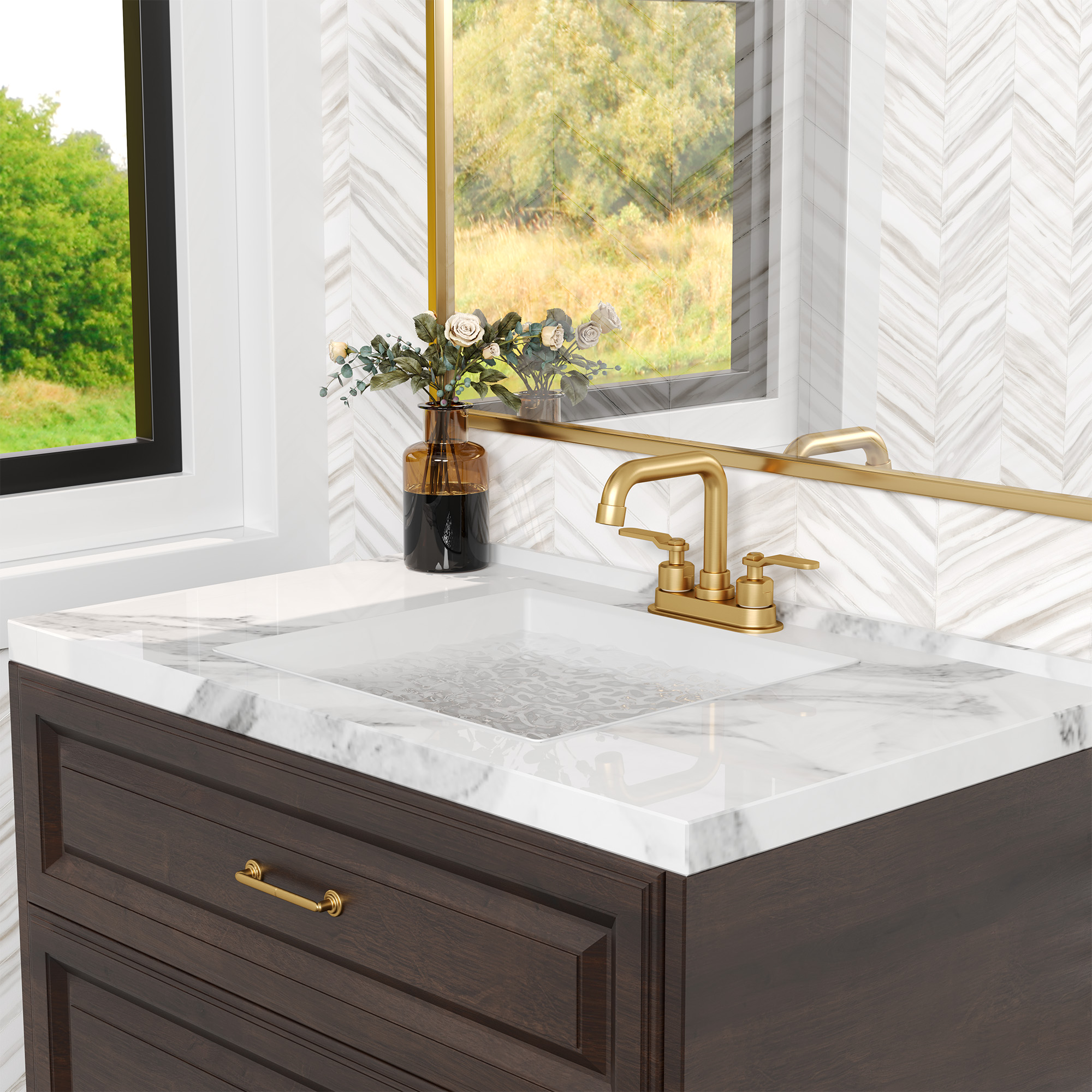 Casainc Bathroom Sink Faucet, 4-inch Centerset, 2-handle, 3-Hole, Spot Defense with Pop-up Drain and Supply Hoses for Bathroom Sink Vanity RV