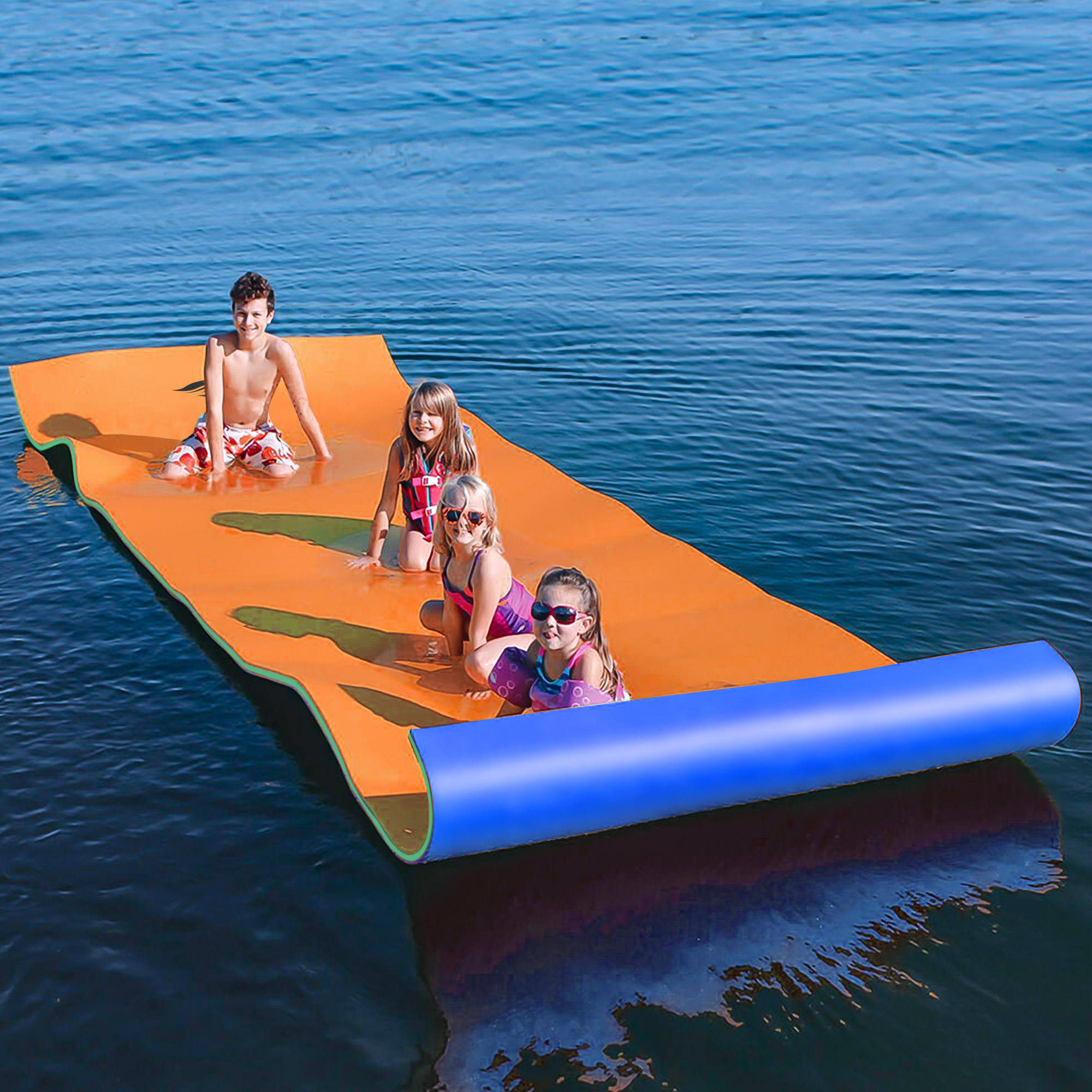 12 x 6 FT Floating Water Mat Foam Pad Lake Floats Lily Pad, 3-Layer XPE Water Pad with Storage Straps for Adults Outdoor Water Activities-CASAINC