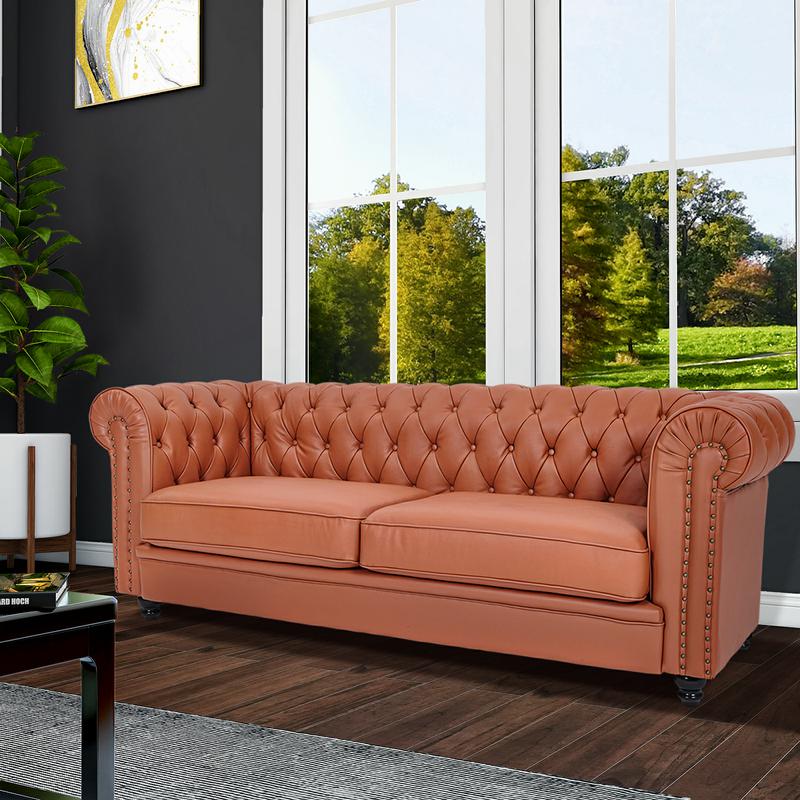 classic sofa 3-seat genuine leather solid wood oak feet-CASAINC