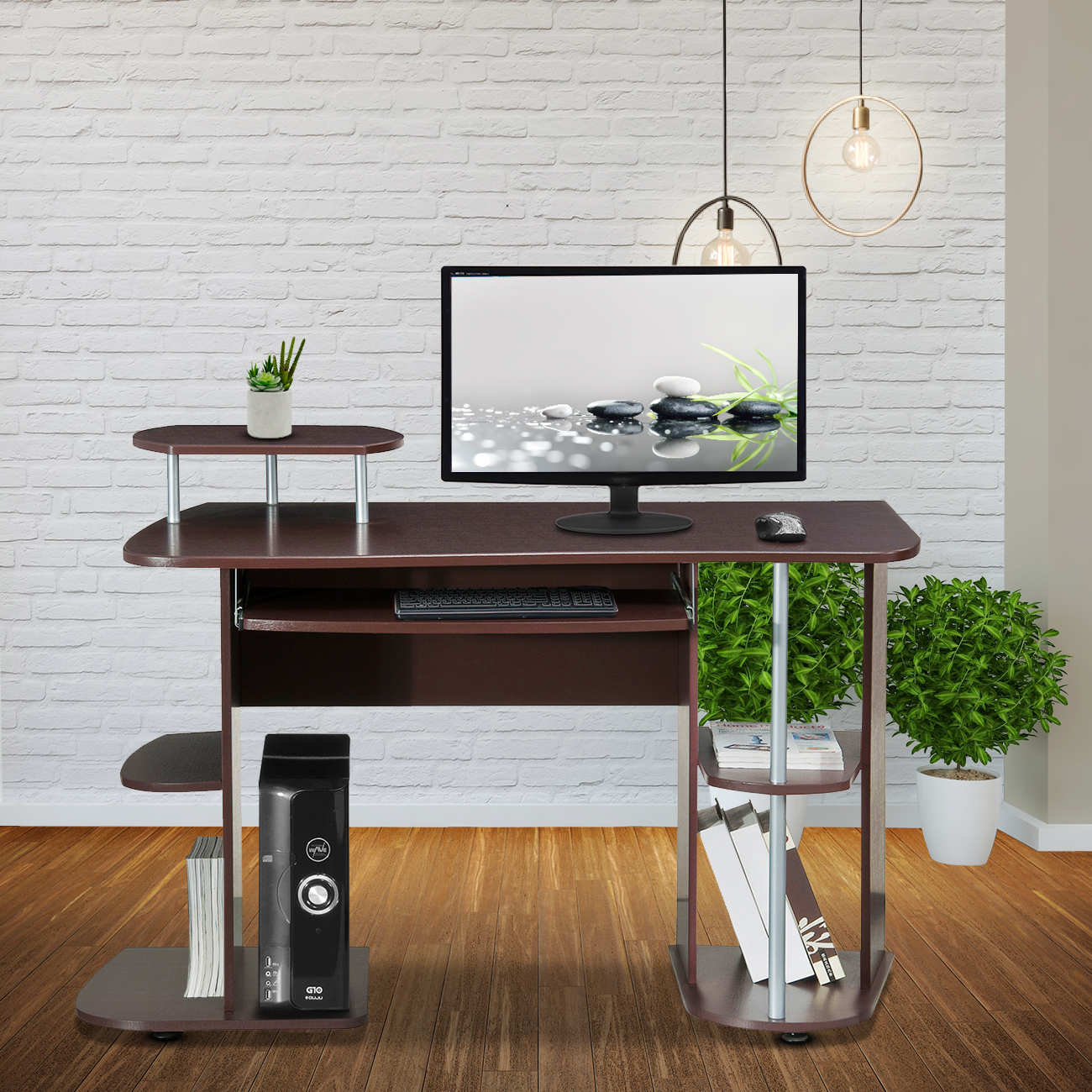Techni Mobili Complete Computer Workstation Desk With Storage, Chocolate-CASAINC