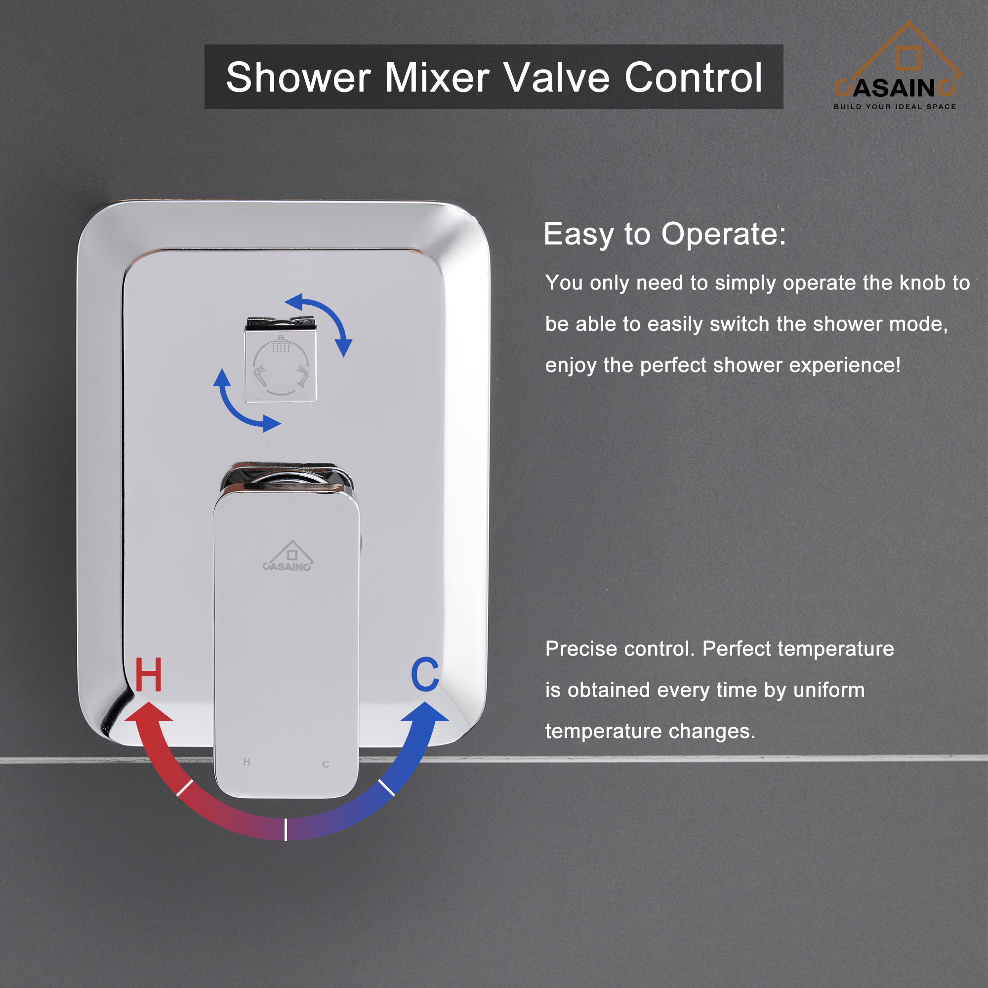 CASAINC 10 inch Square Wall-mounted rain shower faucet with pressure balanced valve