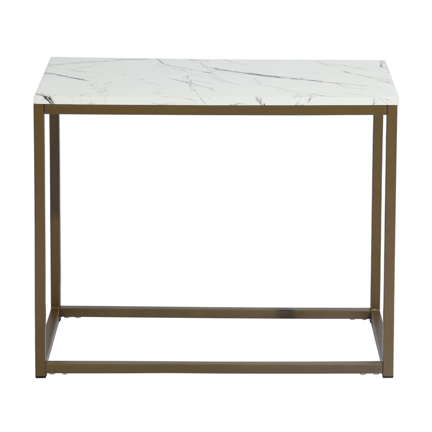 Modern Open Rectangular Wood Side End Accent Table Living Room Storage Small End Table, 28 Inch, Marble  Gold