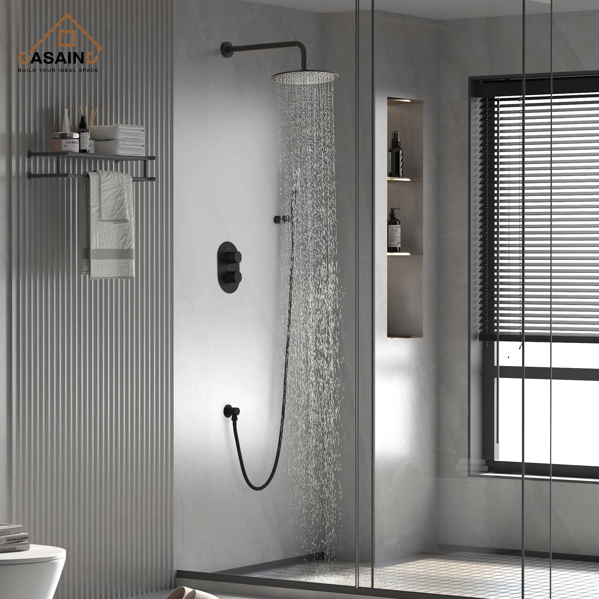 CASAINC 2-Function Matte Black 1-Handle Shower Faucet Valve with Hand-Held Shower