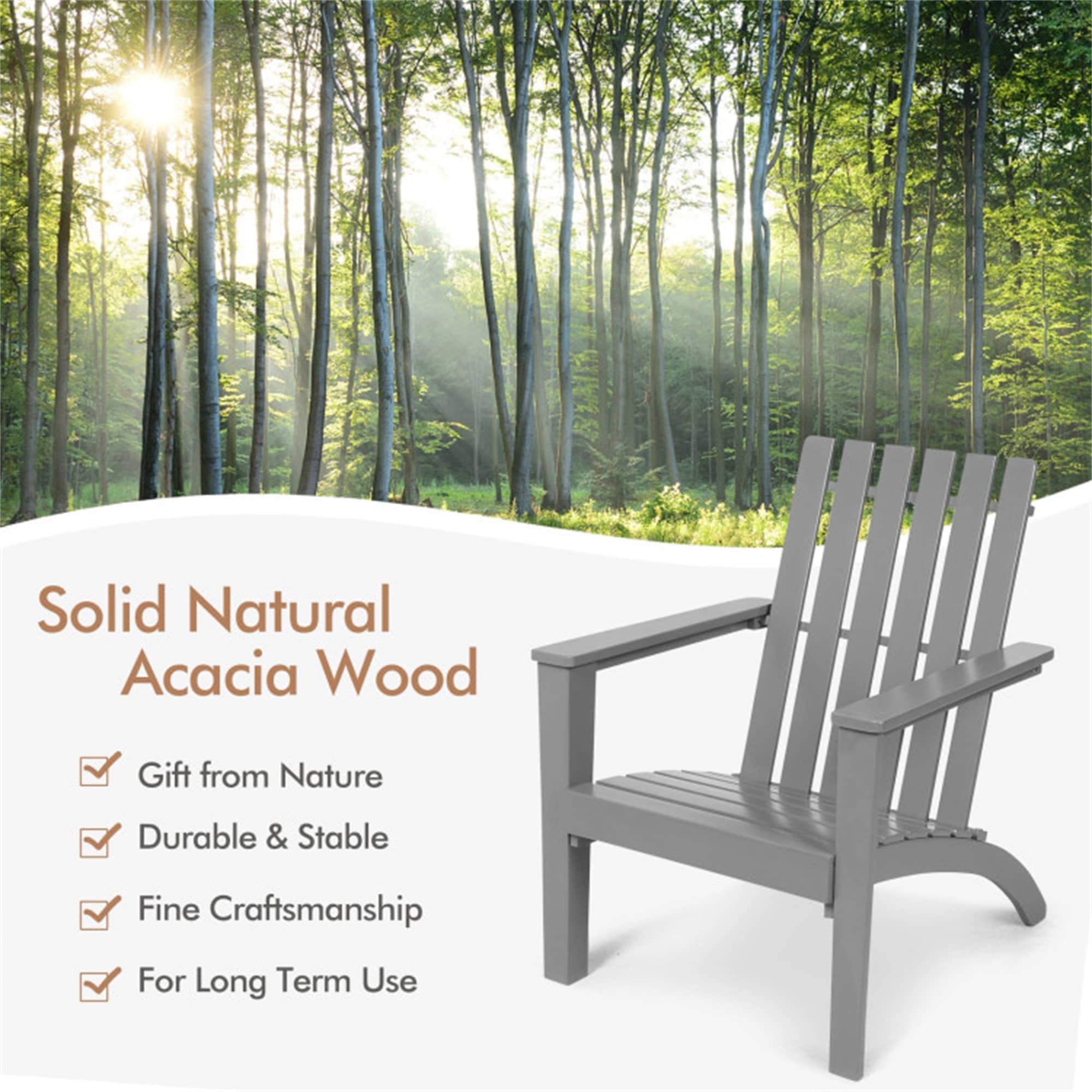 Outdoor Durable Patio Acacia Wood Adirondack Lounge Armchair CASAINC
