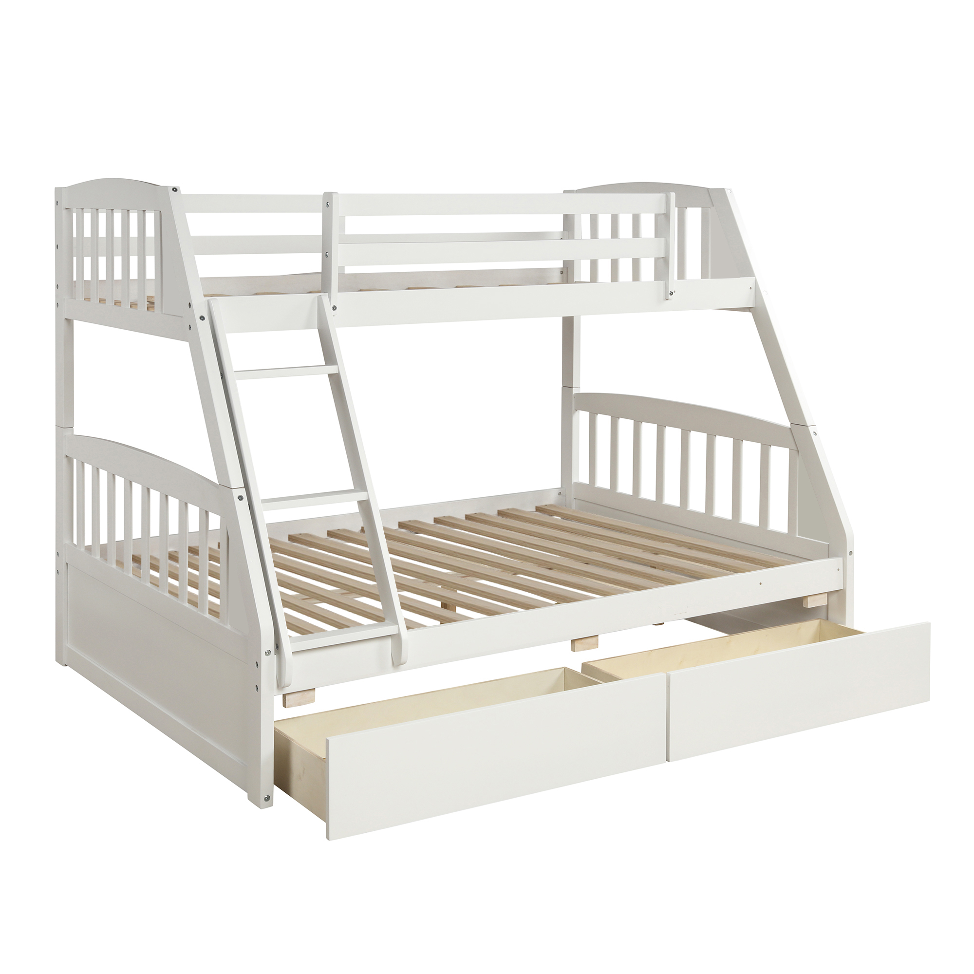  Solid Wood Twin Over Full Bunk Bed with Two Storage Drawers, White-CASAINC