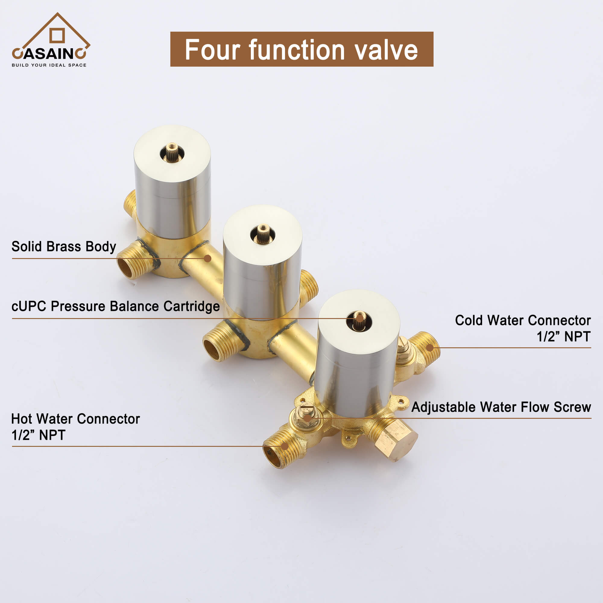 CASAINC 8" Multifunctional Shower System with Sliding Bar & Handheld Shower & 4 Body Sprays 