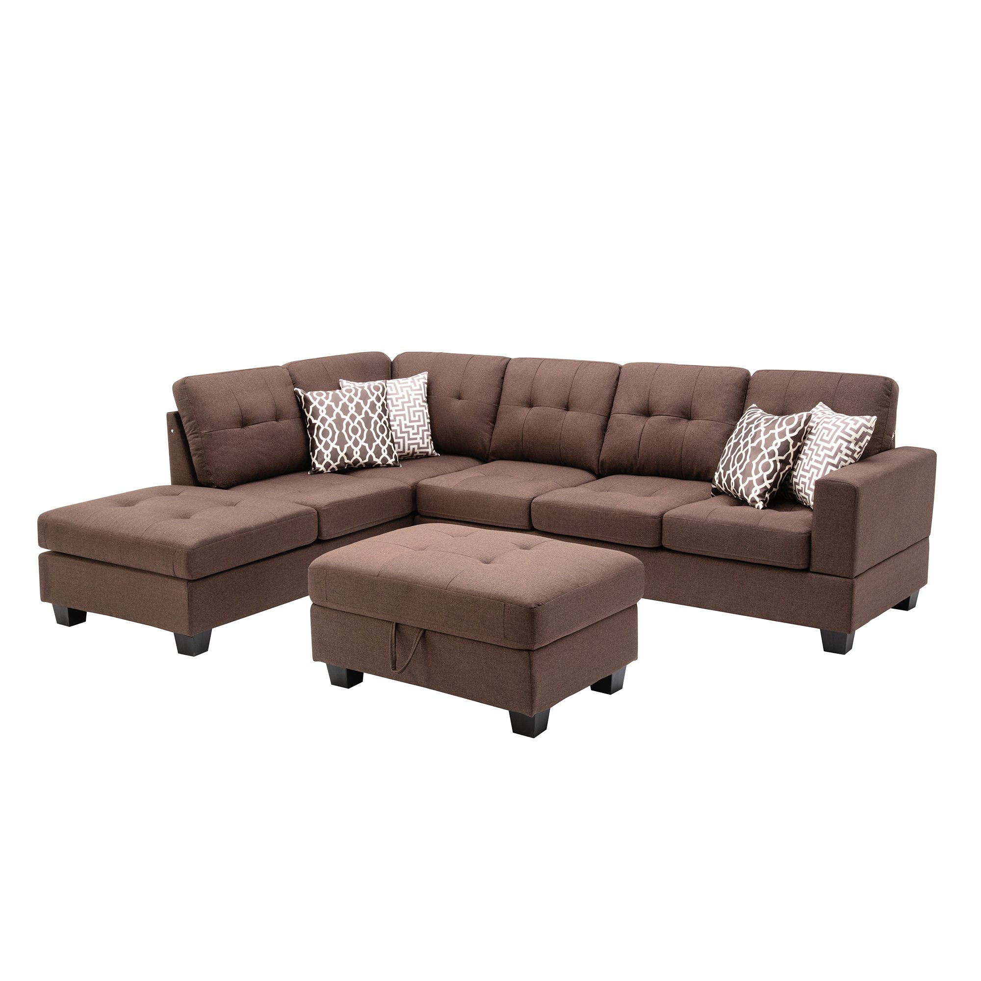 Reversible Sectional Sofa with 2 Outlets & USB Ports, Storage Ottoman Cup Holders Design & 4 Pillows-CASAINC