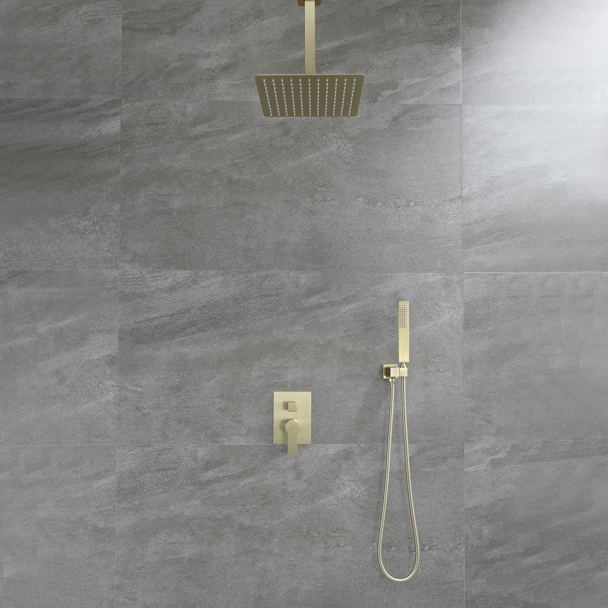 Casainc 2.66 GPM 10-in Ceiling Mounted Shower System with Rough-In Valve Body and Trim (Brushed Gold)-CASAINC