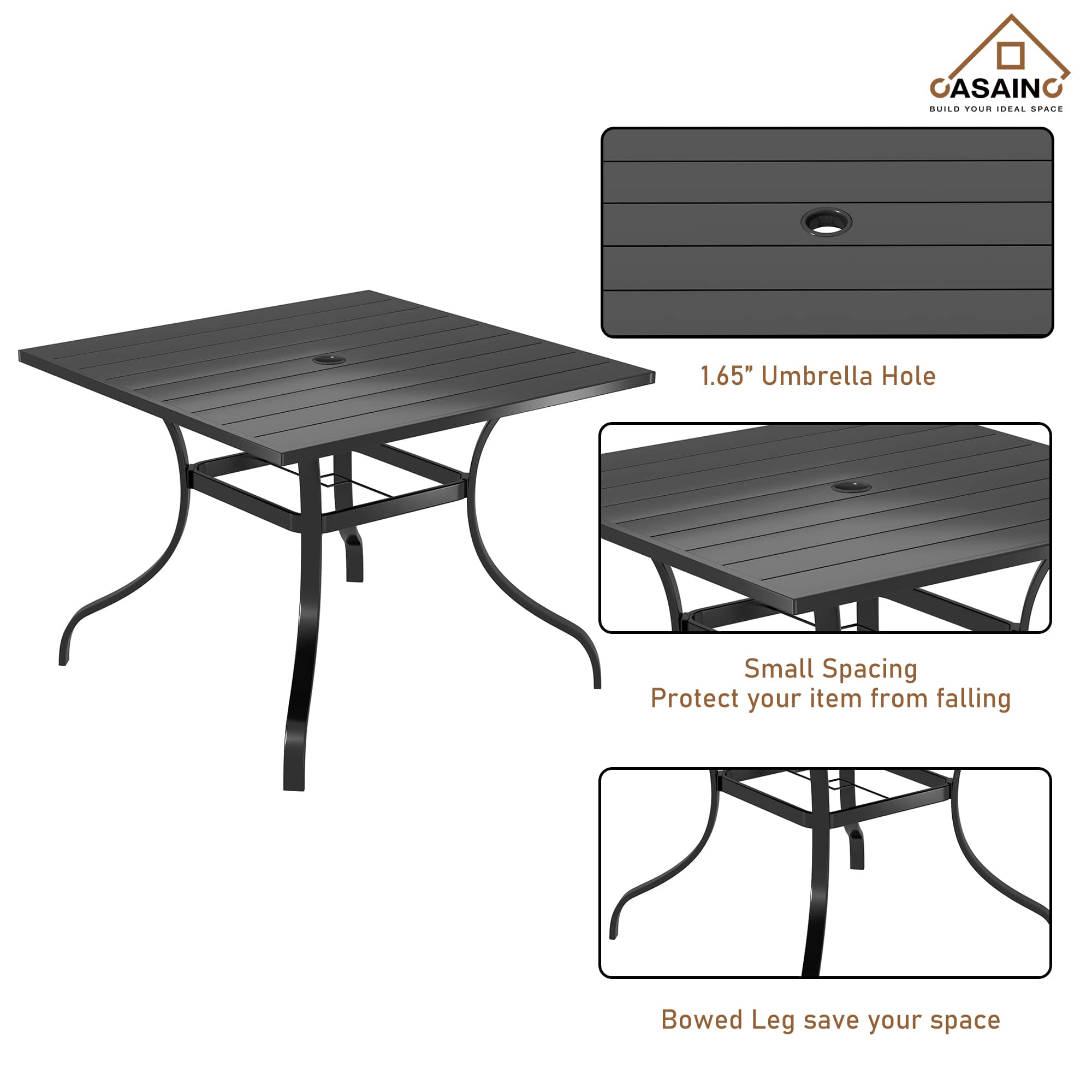 Square Outdoor Dining Table 36.4-in W x 36.4-in L with 1.65