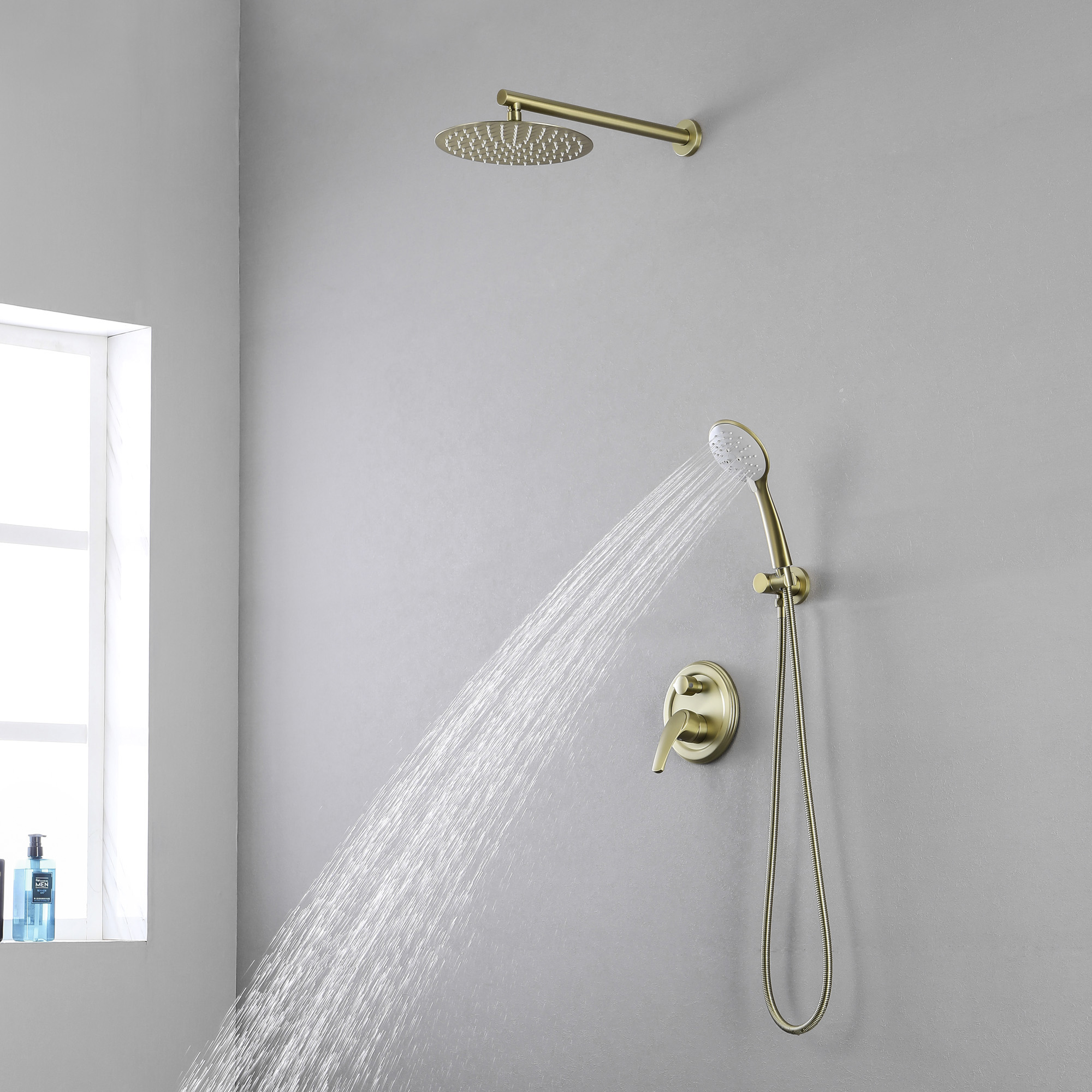 Casainc 3.2 GPM Wall Mounted 10-In Shower System with 5-Spray Patterns (Brushed Gold)-CASAINC