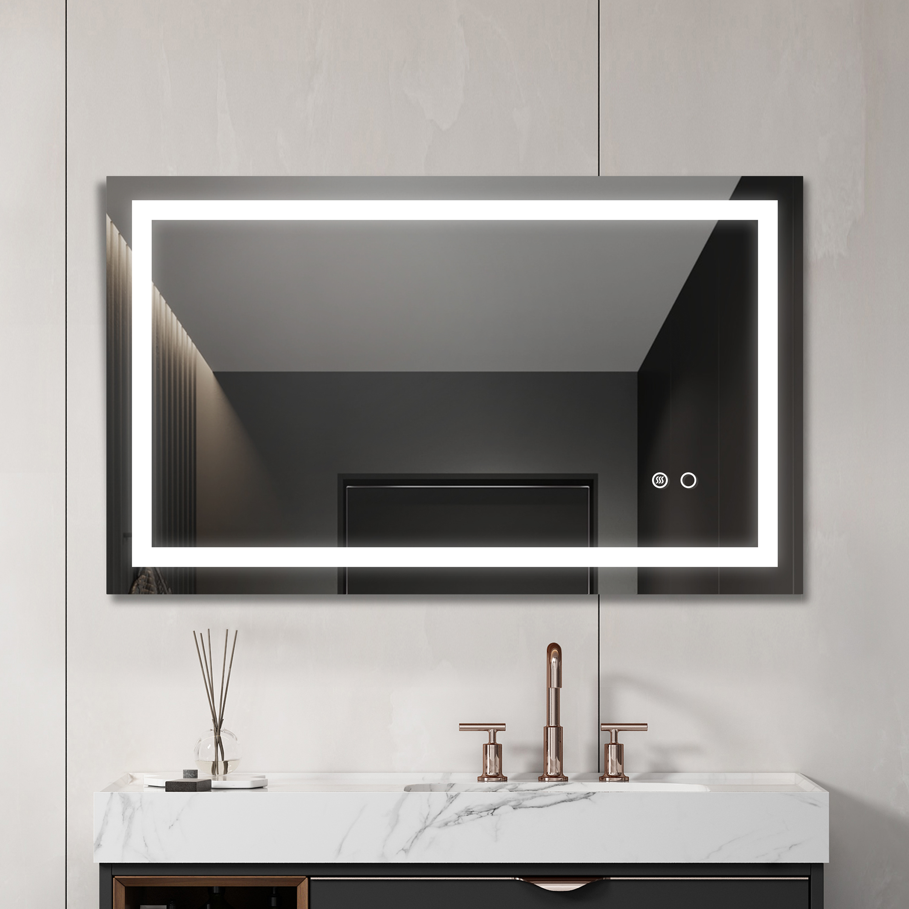 40*24 LED Lighted Bathroom Wall Mounted Mirror with High Lumen+Anti-Fog Separately Control+Dimmer Function-CASAINC