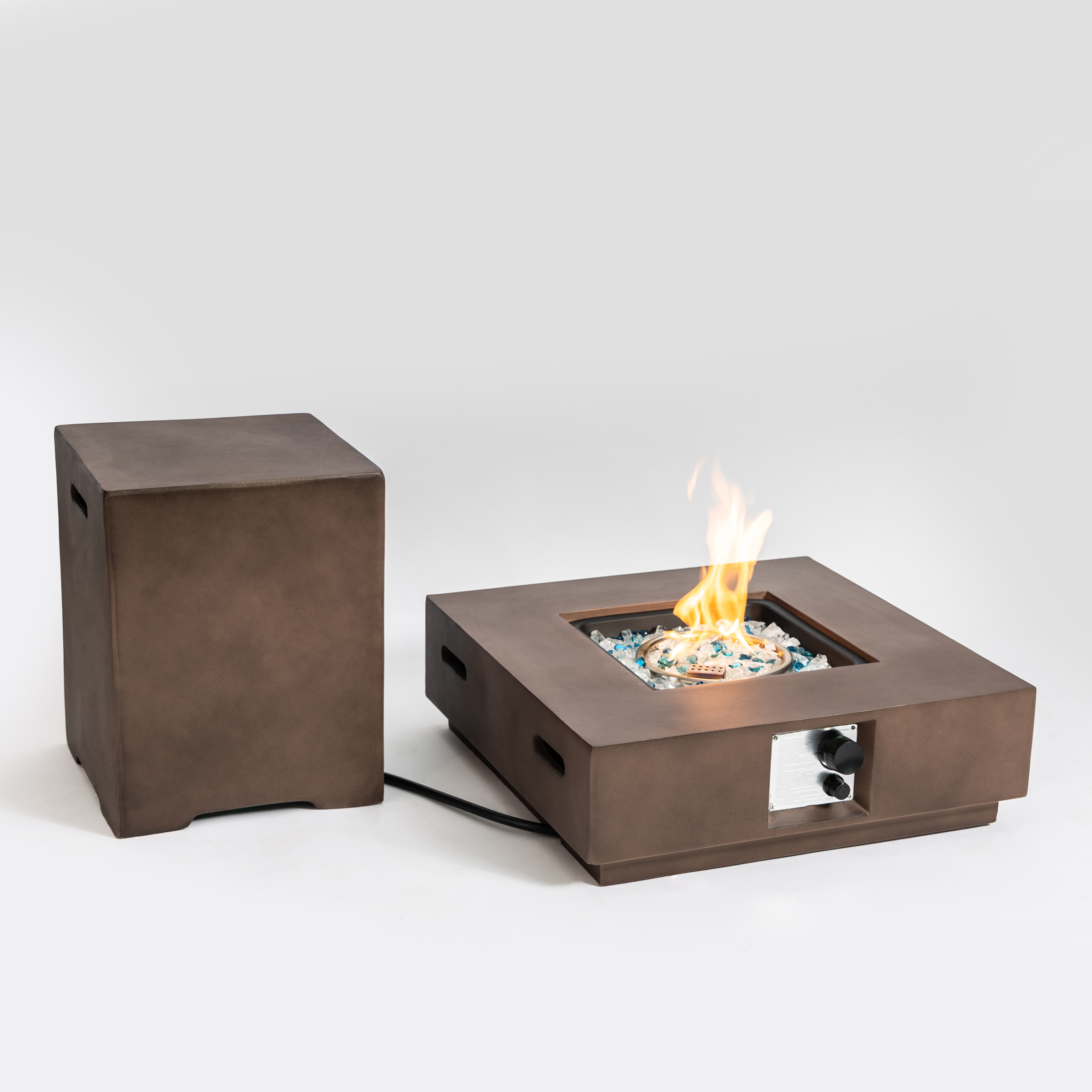 Outdoor Concrete Fire Pit Table with Propane Tank Cover-Brown