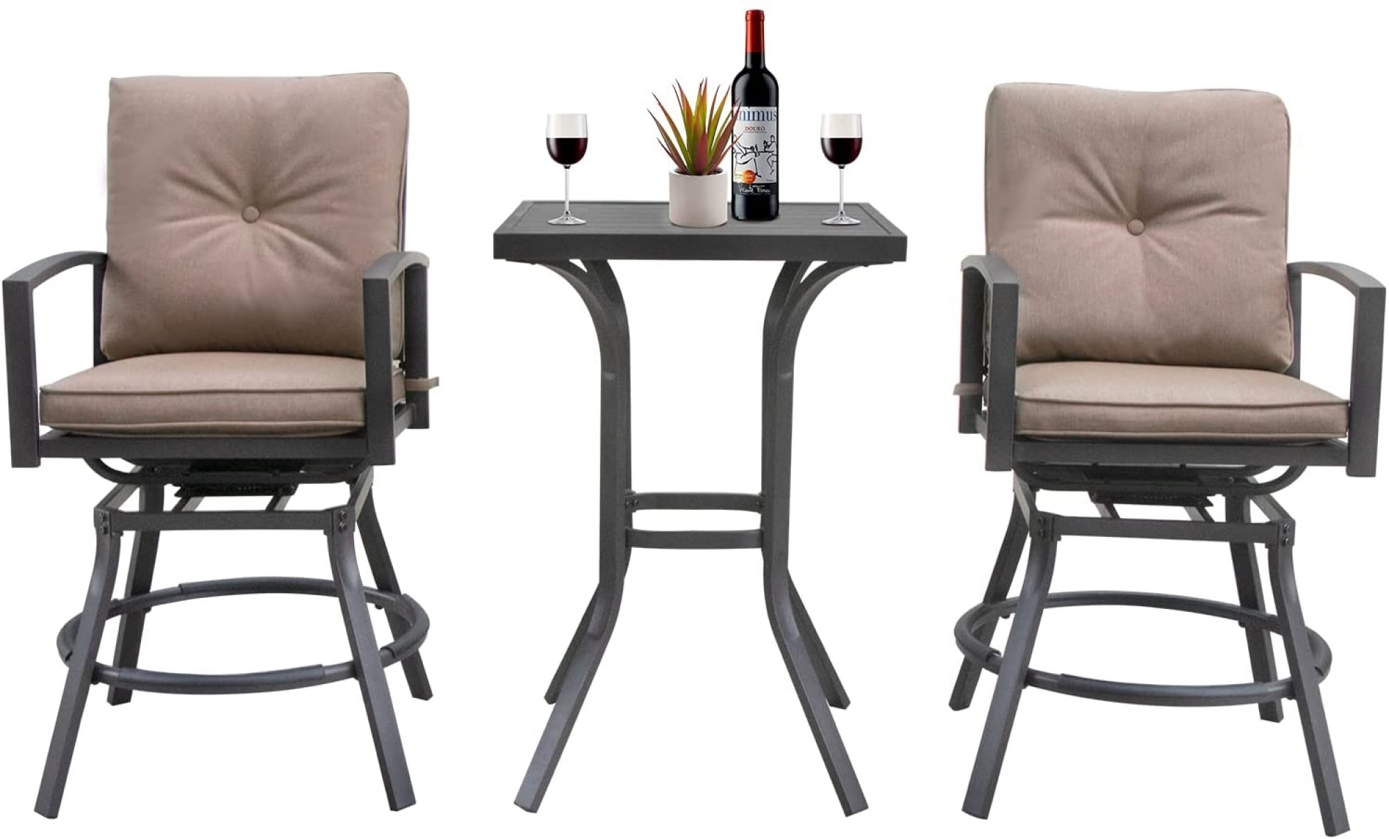 Lausaint Home 3 Pcs Patio Bar Setoutdoor Bar Height Bistro Set With 2 Swivel Cushioned Bar 