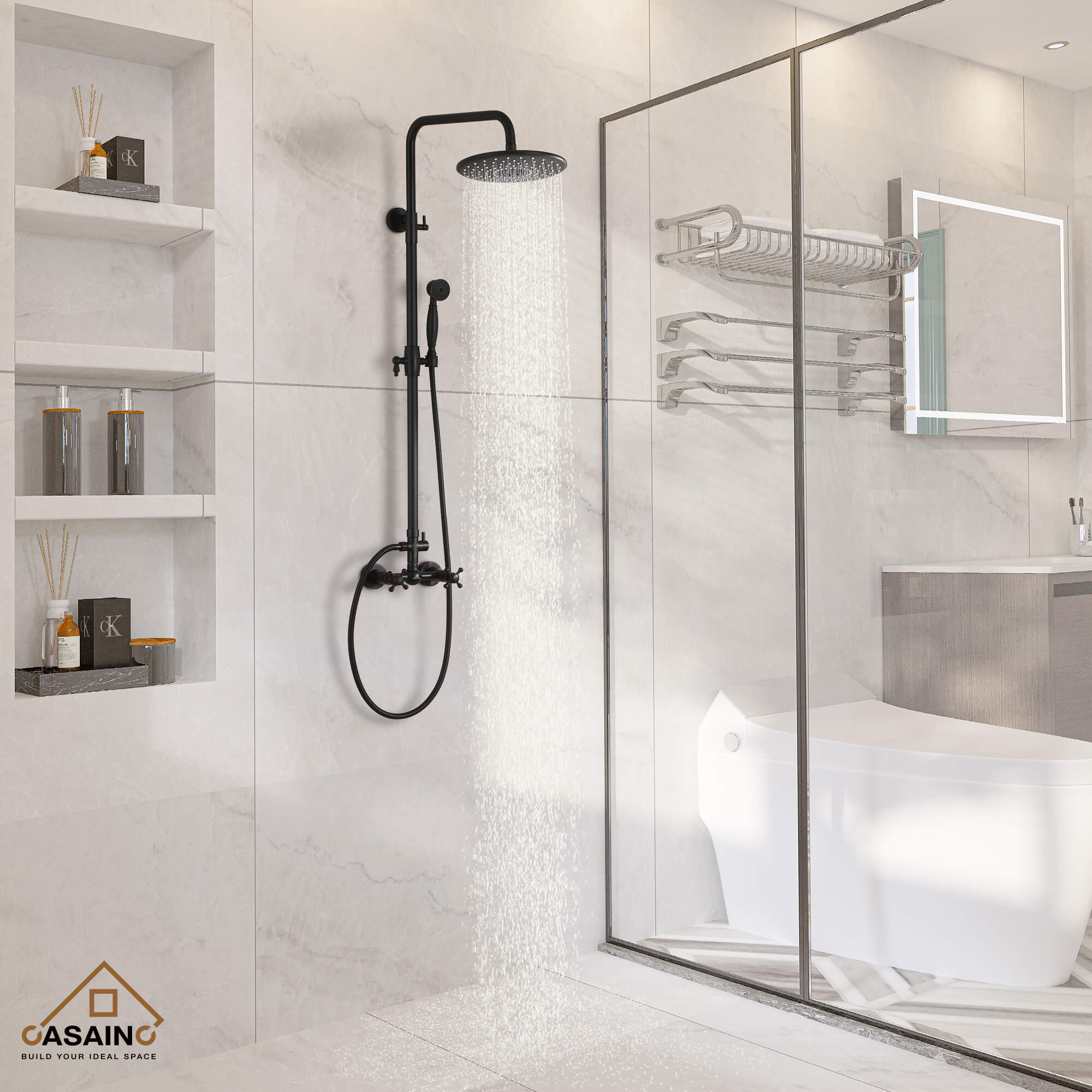 CASAINC Matte Black 10-in Rainfall Built-In Shower System