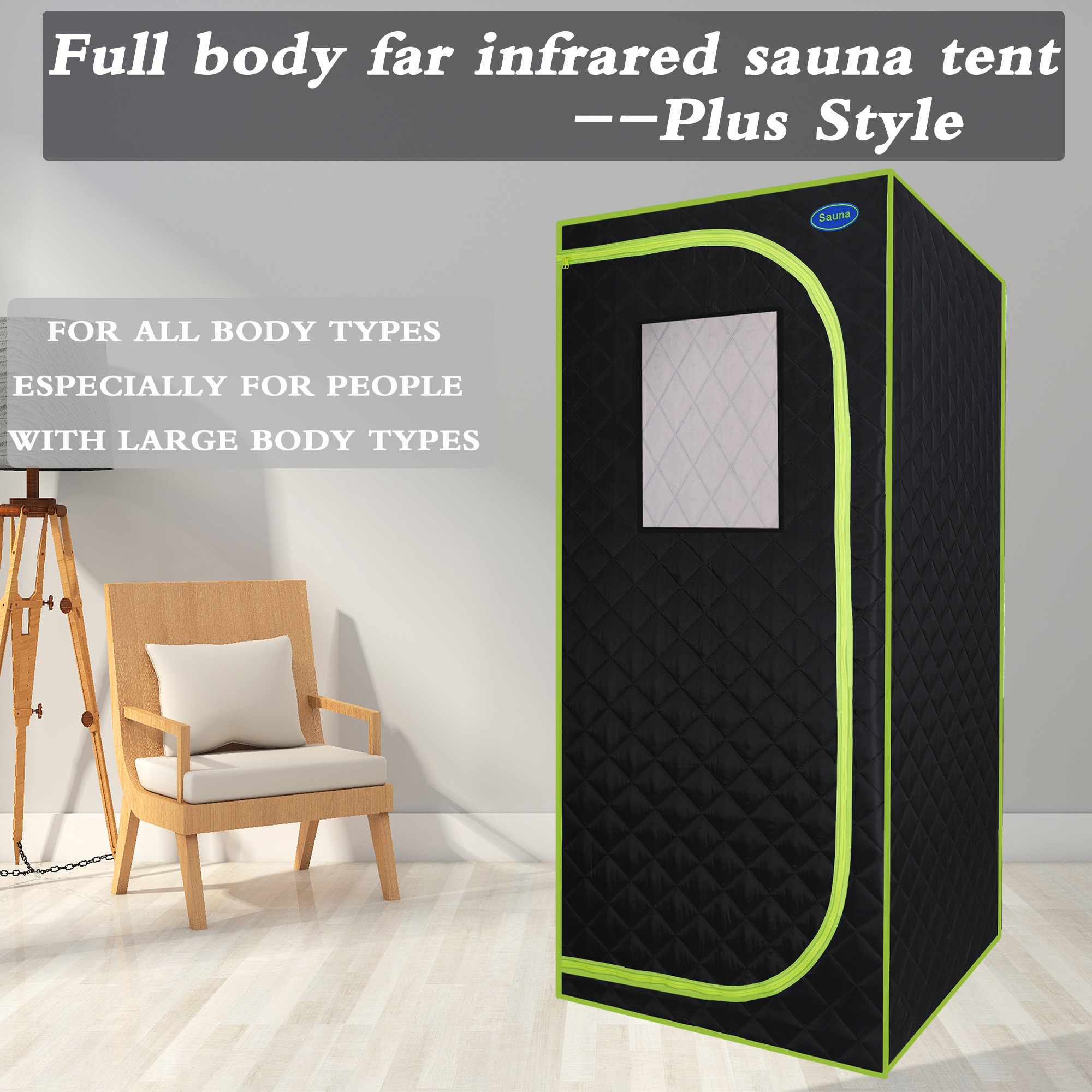 Portable Plus Type Full Size Far Infrared Sauna tent. Spa, Detox ,Therapy and Relaxation at home.Larger Space,Stainless Steel Pipes Connector Easy to Install, with FCC Certification--Black-CASAINC