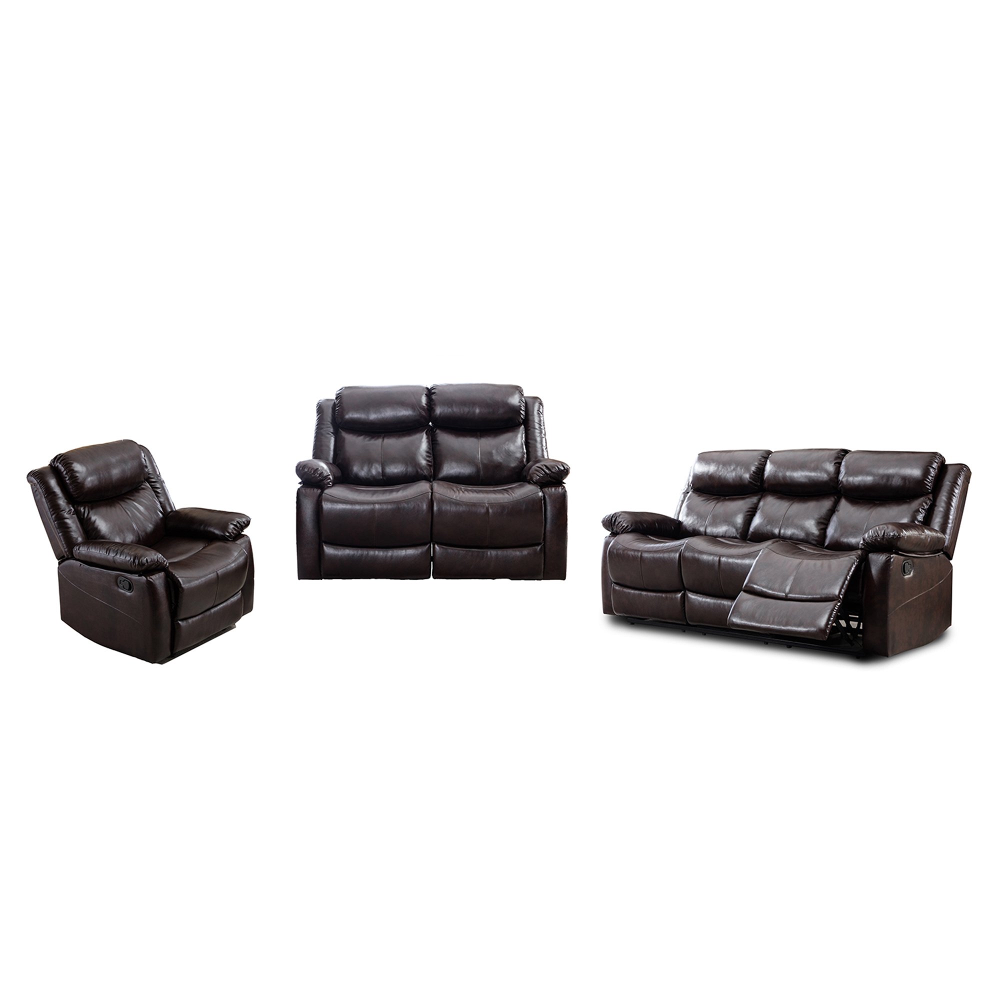 PU Leather Reclining Sofa Set- Classic Sectional Couch Furniture Lounge Chair, Loveseat and Three Seat-CASAINC