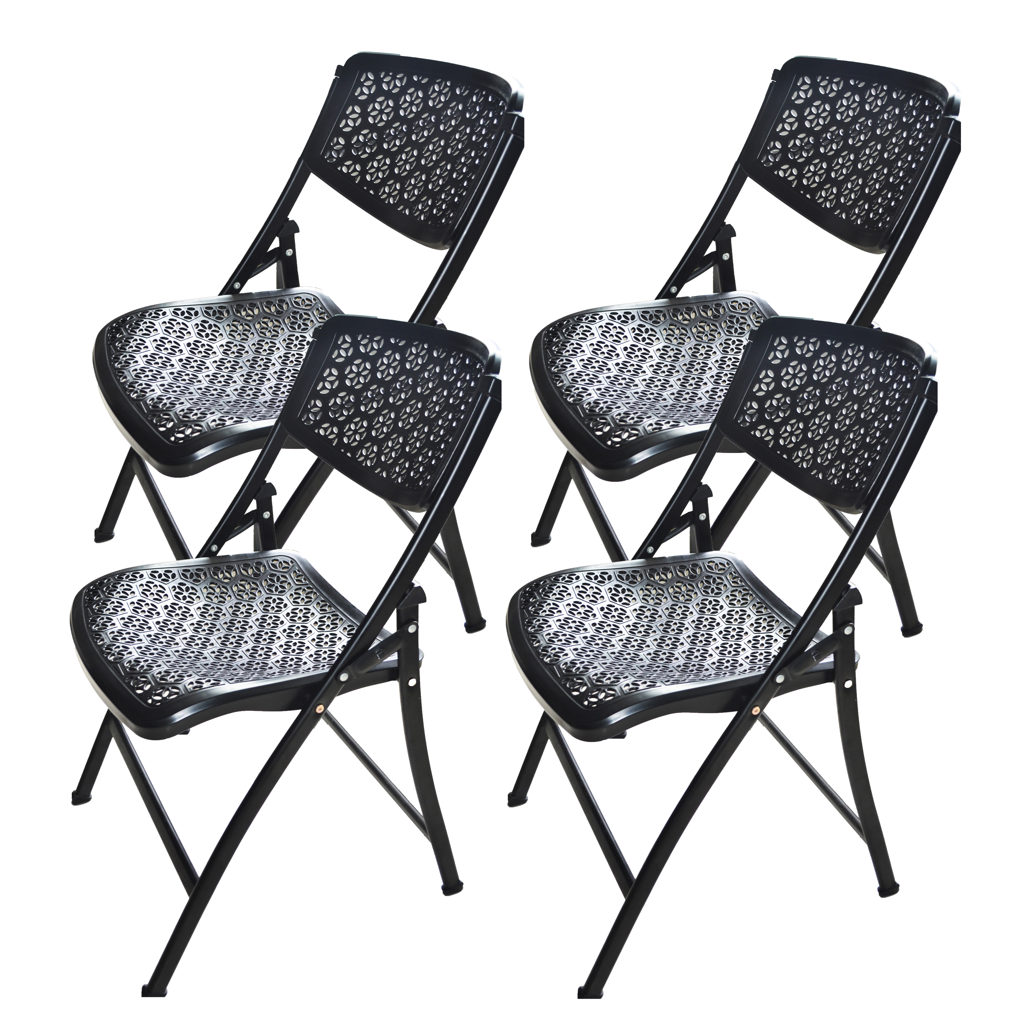 Folding Chair with Honeycomb Design, Black, 4-Pack-CASAINC