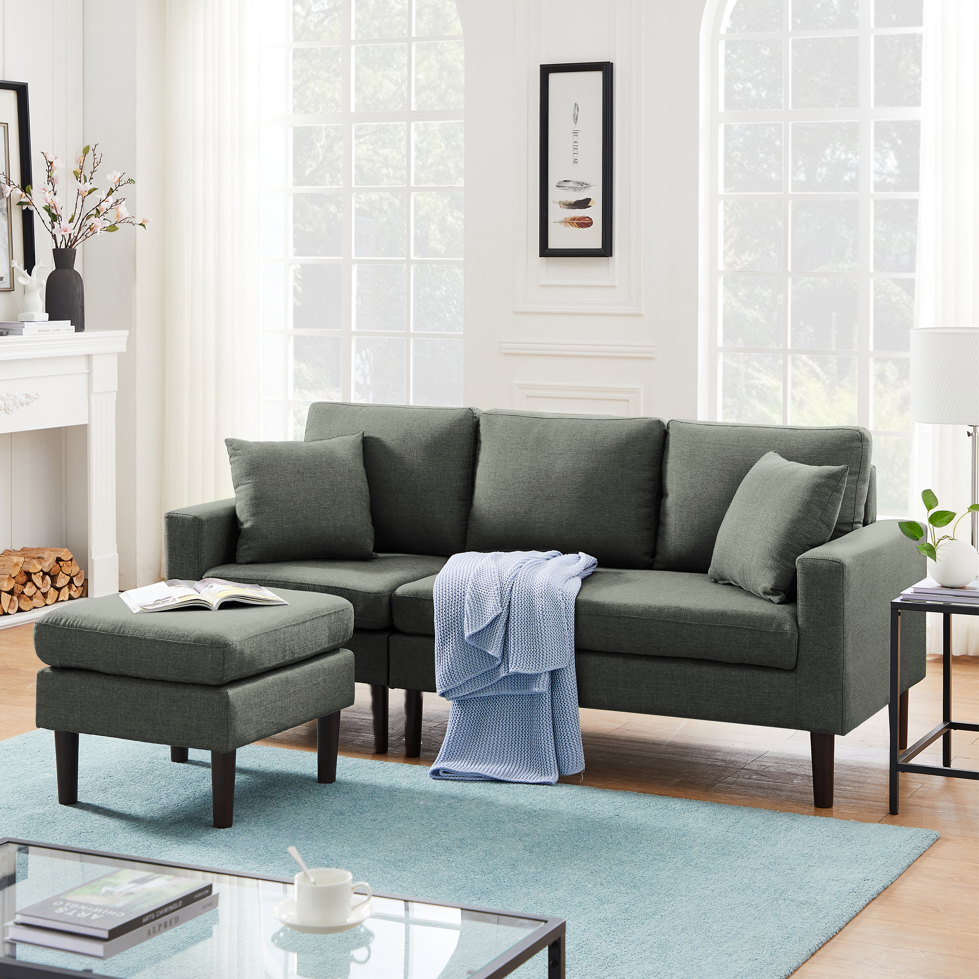 SECTIONAL SOFA LEFT HAND FACING WITH 2 PILLOWS DARK GREY FABRIC (Similar to W223S00720, W223S00348, W223S01114)-CASAINC