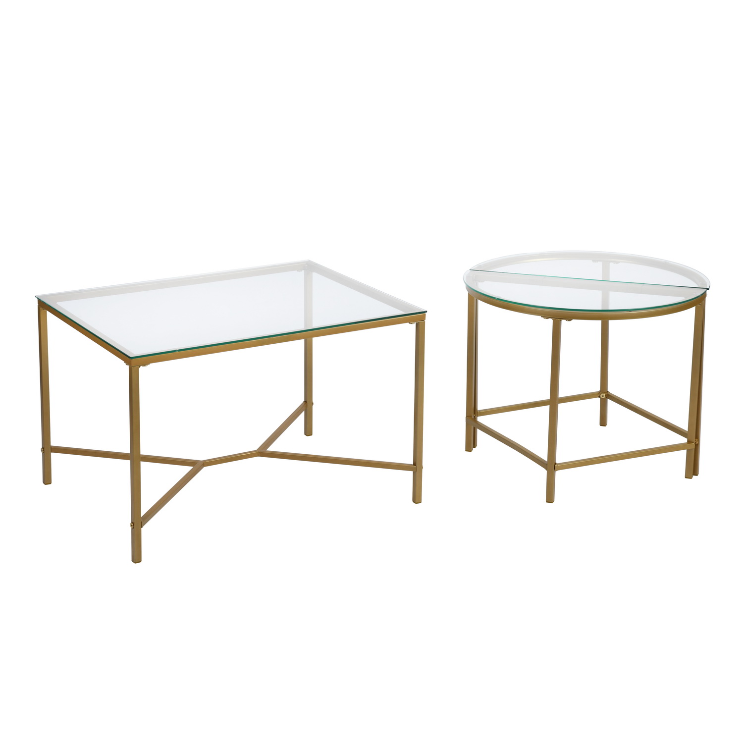 Combination Coffee Table Set Plus 2 End Side Table 3 Different Usage with Glass Top