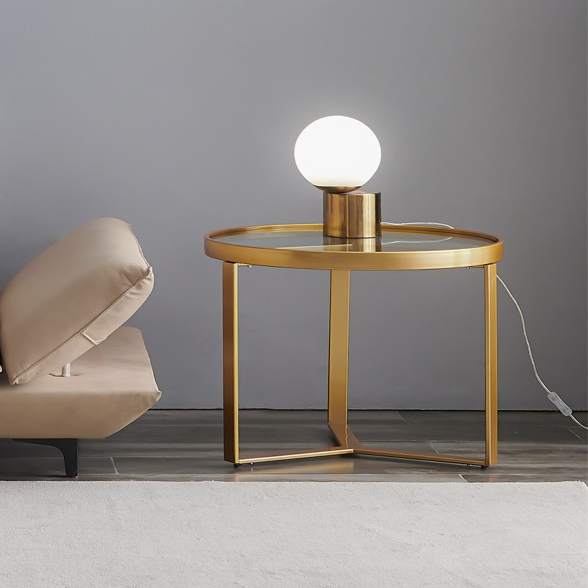 Modern coffee table,Golden metal frame with round tempered glass tabletop-CASAINC