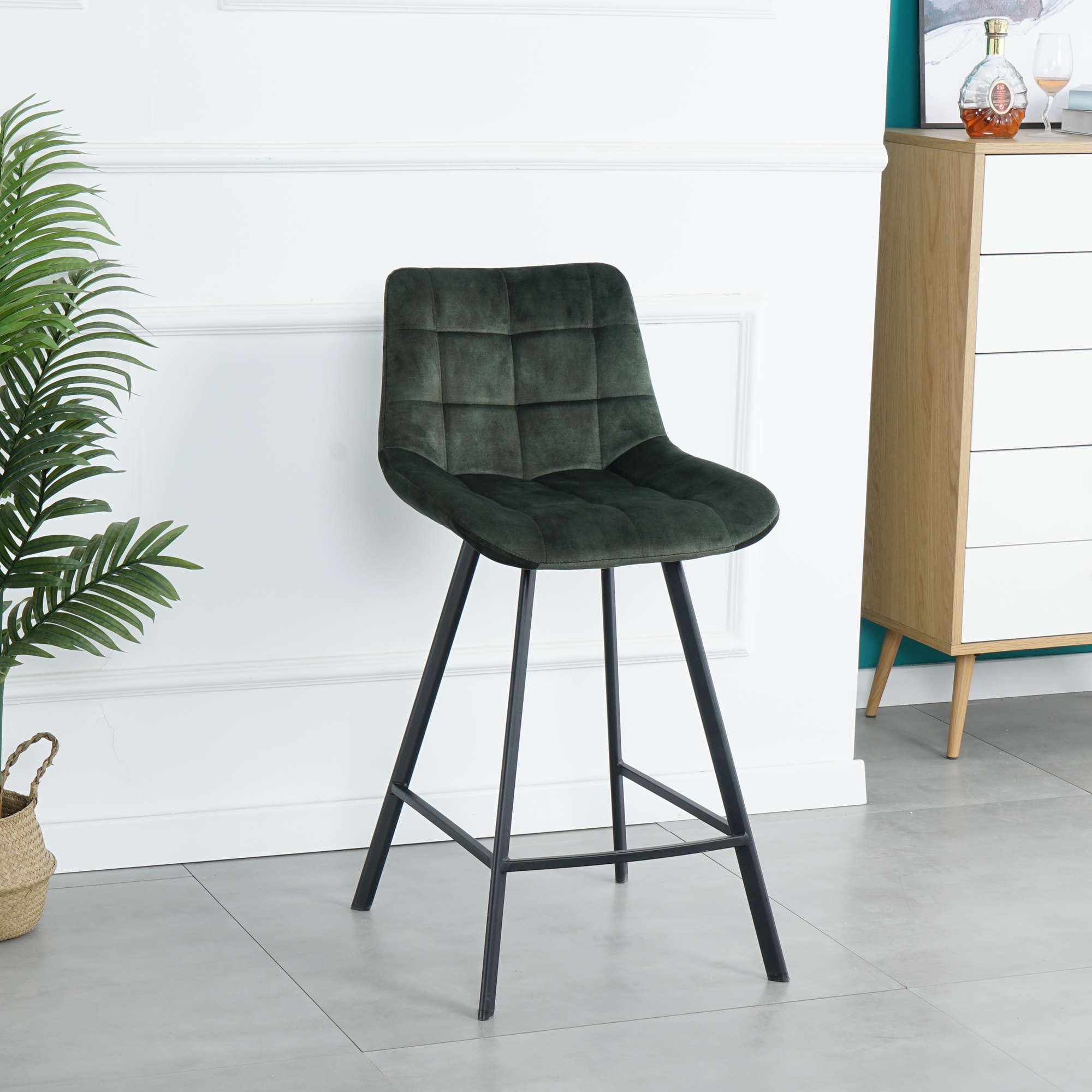 Modern Design Comfortable Nordic Metal Stool Modern Iron High Counter Leisure Bar Chair Green(set of 2)-CASAINC