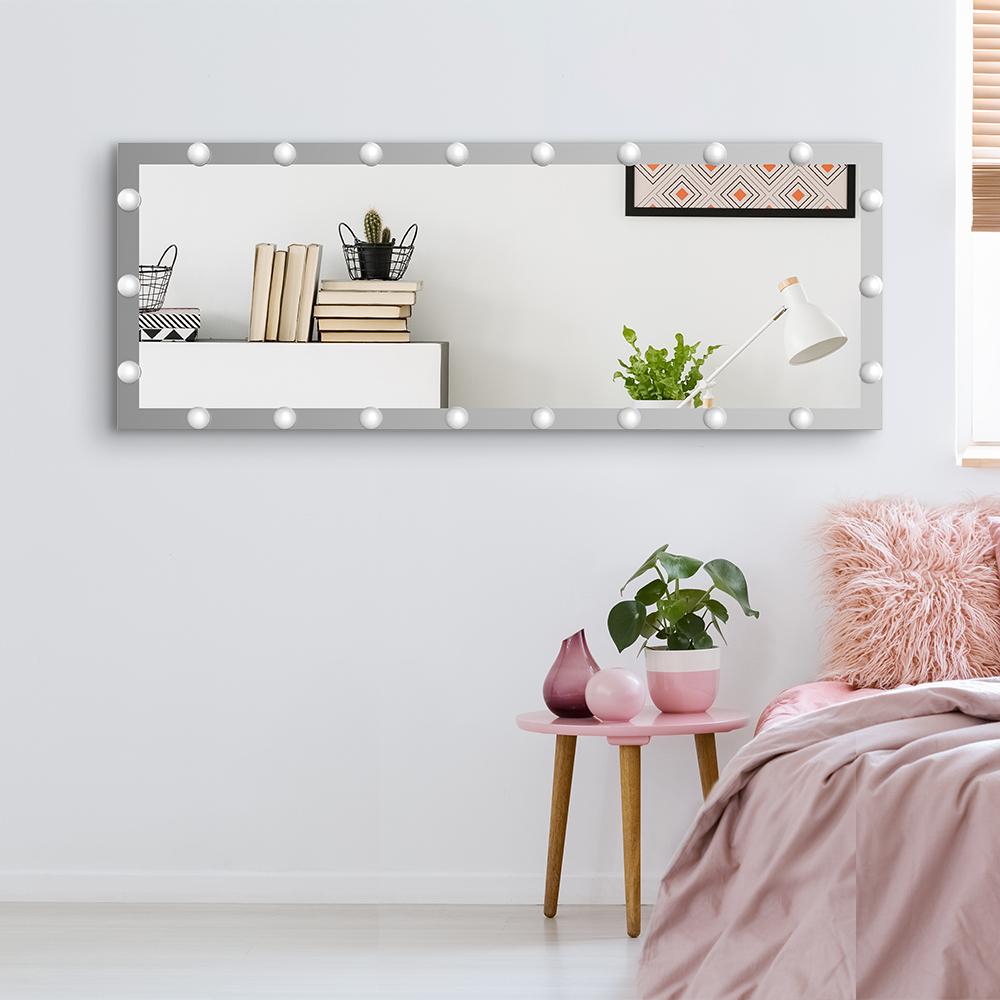 Modern Wall standing Bedroom Hotel Full Length Mirror with LED Bulbs Touch Control Whole Body Dressing Hollywood Vanity Mirror With 3 color Lights-CASAINC