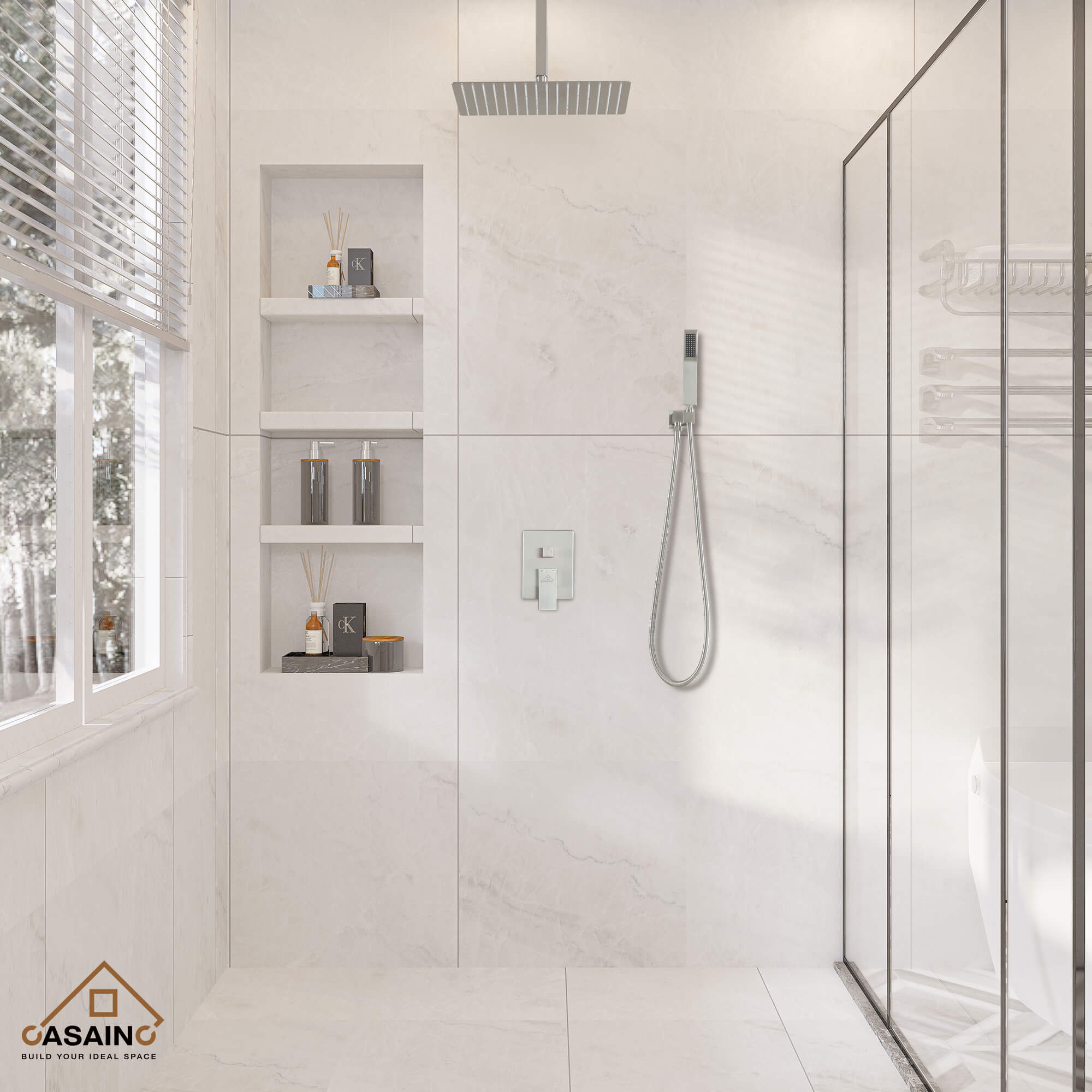 CASAINC 2-Function Shower System with Handheld Shower in Brushed Nickel/Matte Black