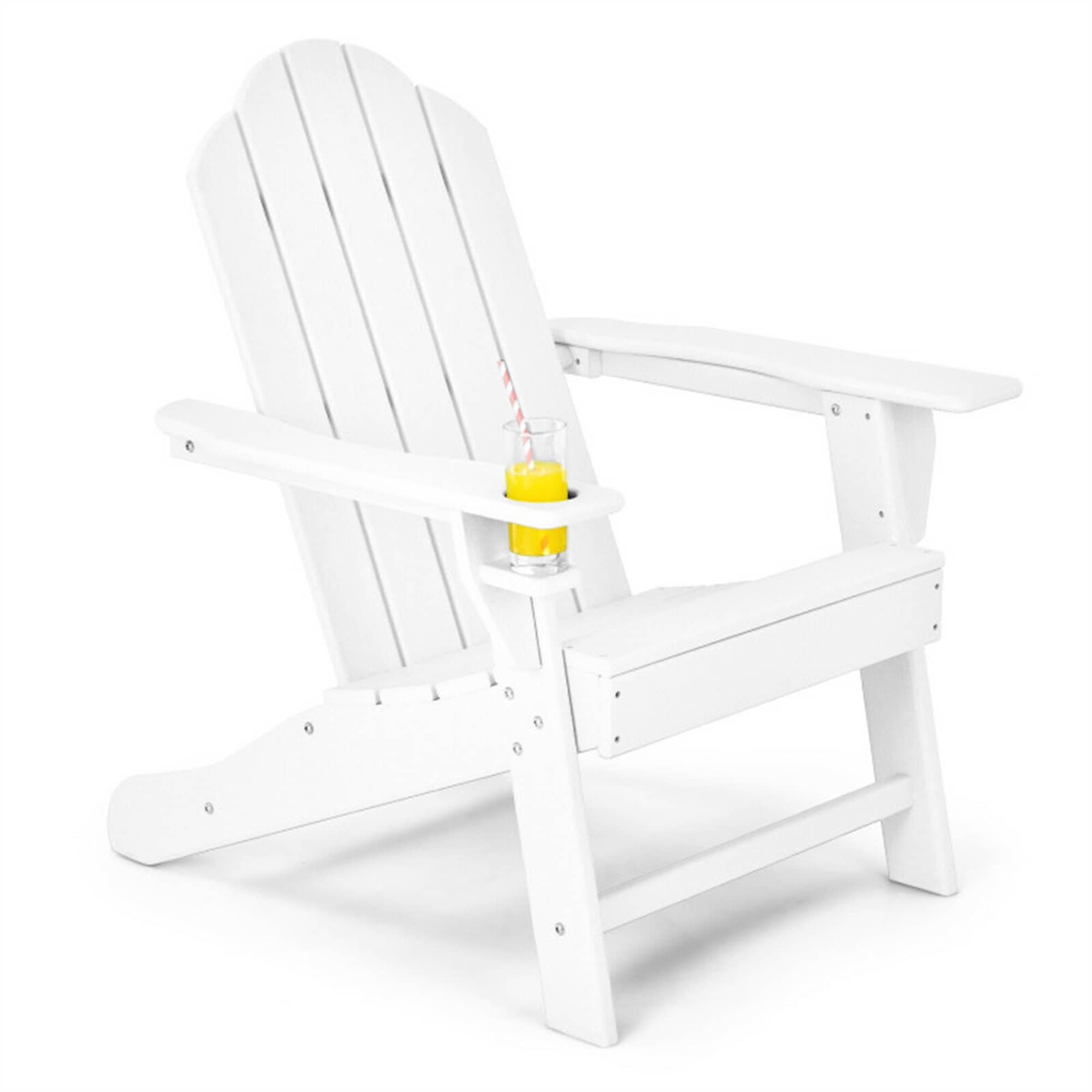 Outdoor Adirondack Chair with Built-in Cup Holder for Backyard and Porch