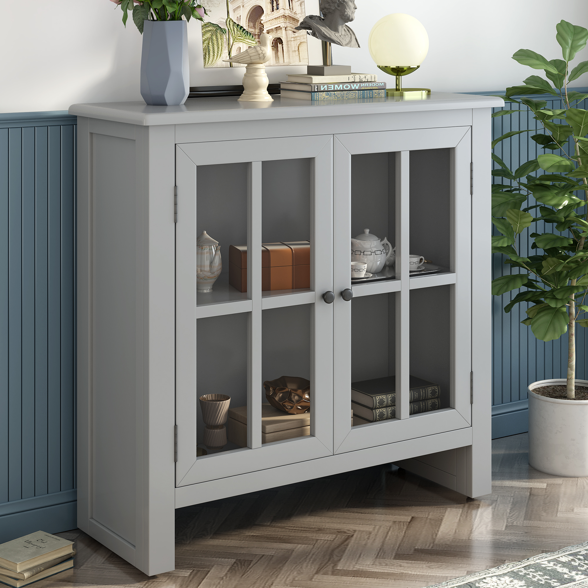 U_STYLE 31.5&rsquo;&rsquo; Wood Accent Buffet Sideboard Storage Cabinet with Doors and Adjustable Shelf