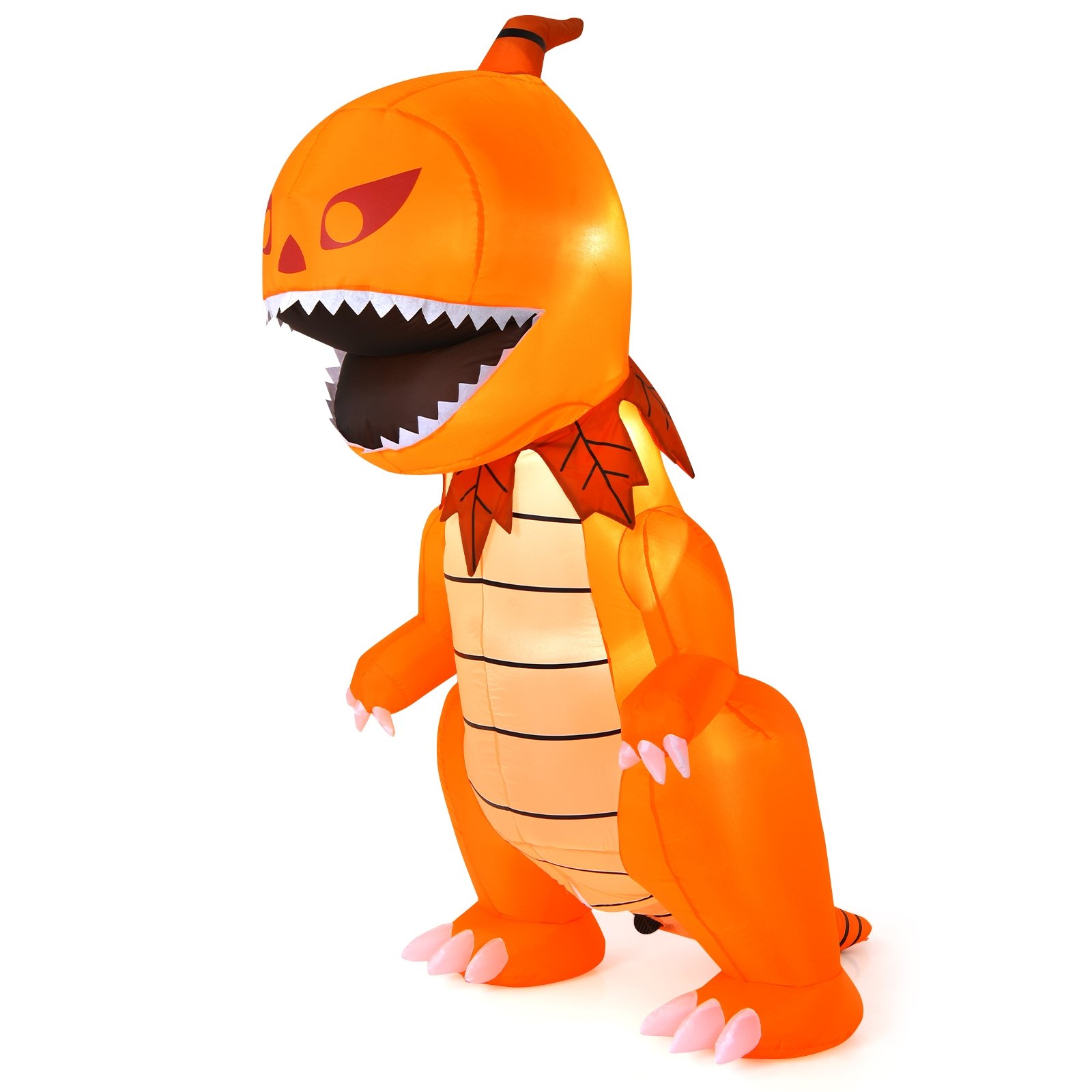 8 Feet Halloween Inflatables Pumpkin Head Dinosaur with LED Lights and 4 Stakes-CASAINC