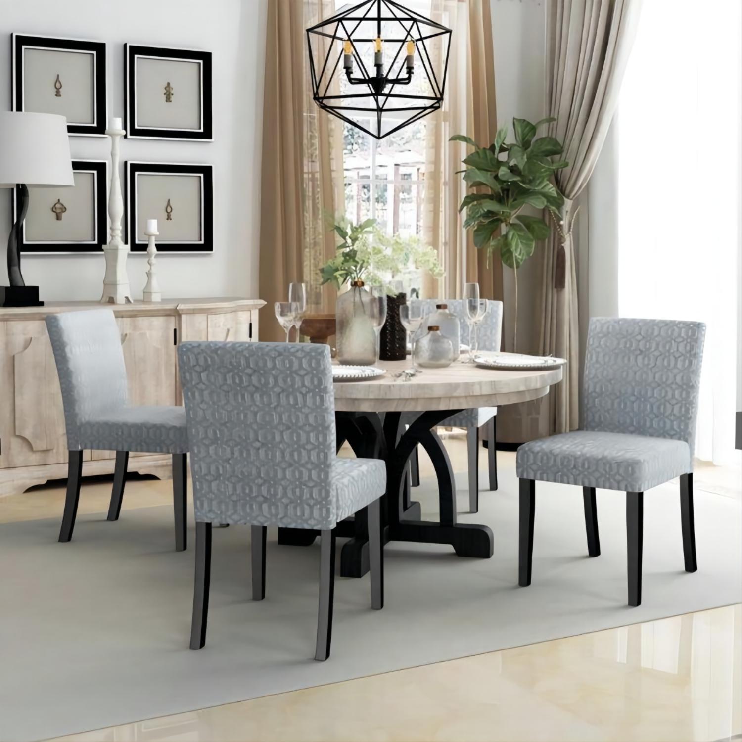 Upholstered Dining Chairs Set of 2 Modern Dining Chairs with Solid Wood Legs, Grey