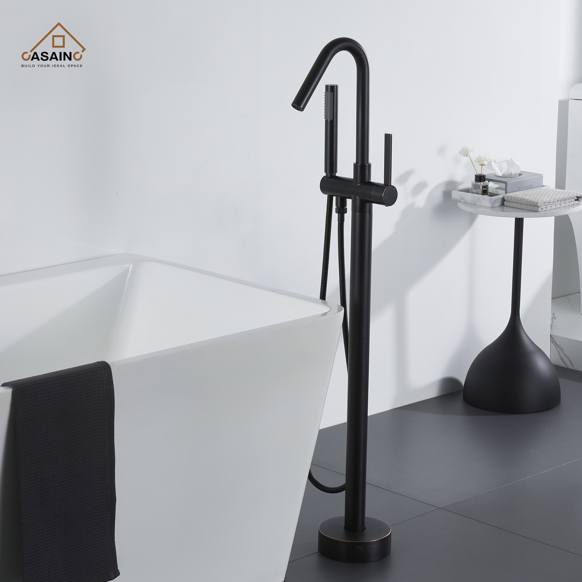 Freestanding Single-Handle Bathtub Faucet with Hand Shower-CASAINC