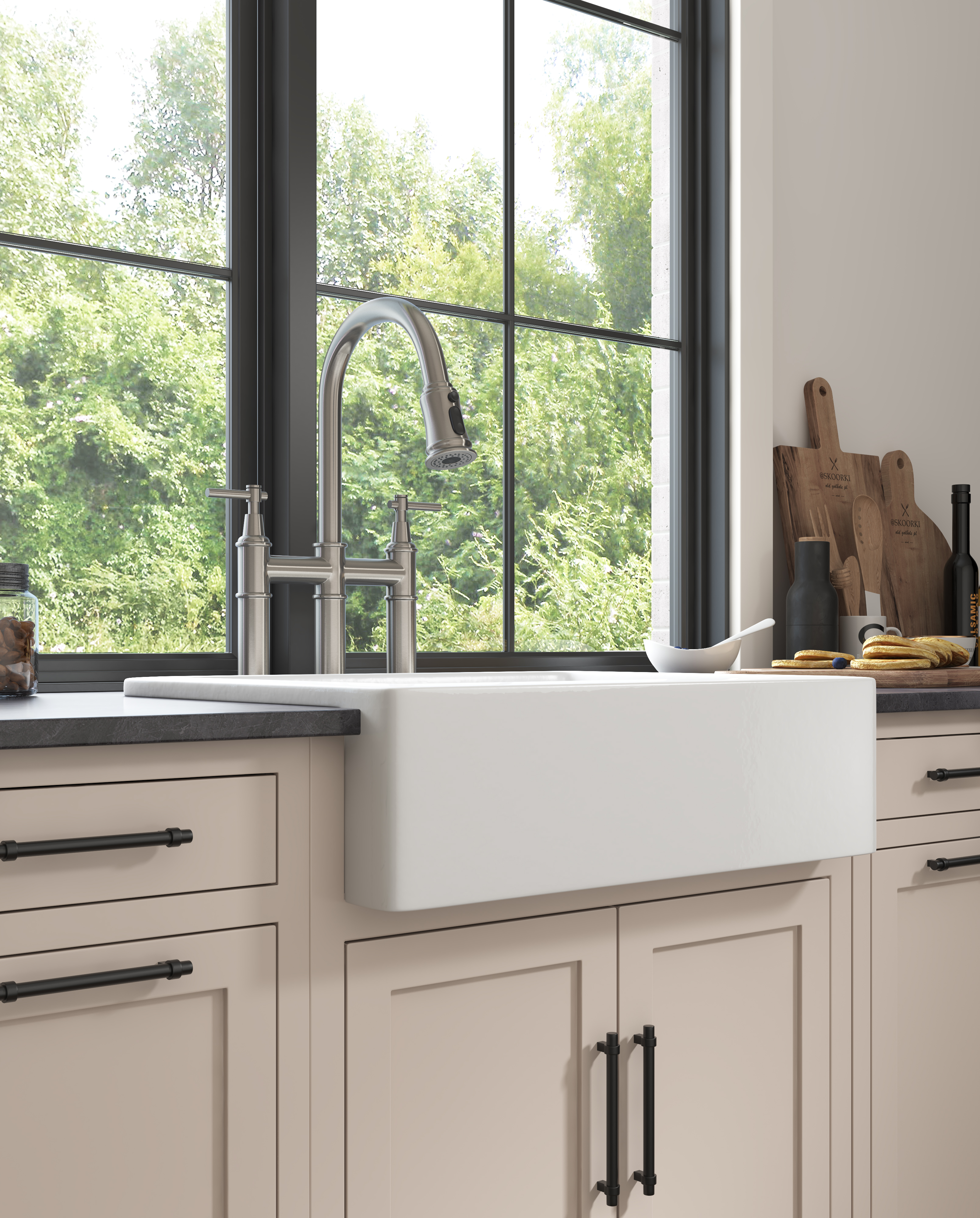 Bridge Kitchen Faucet with Pull-Down Sprayhead in Spot