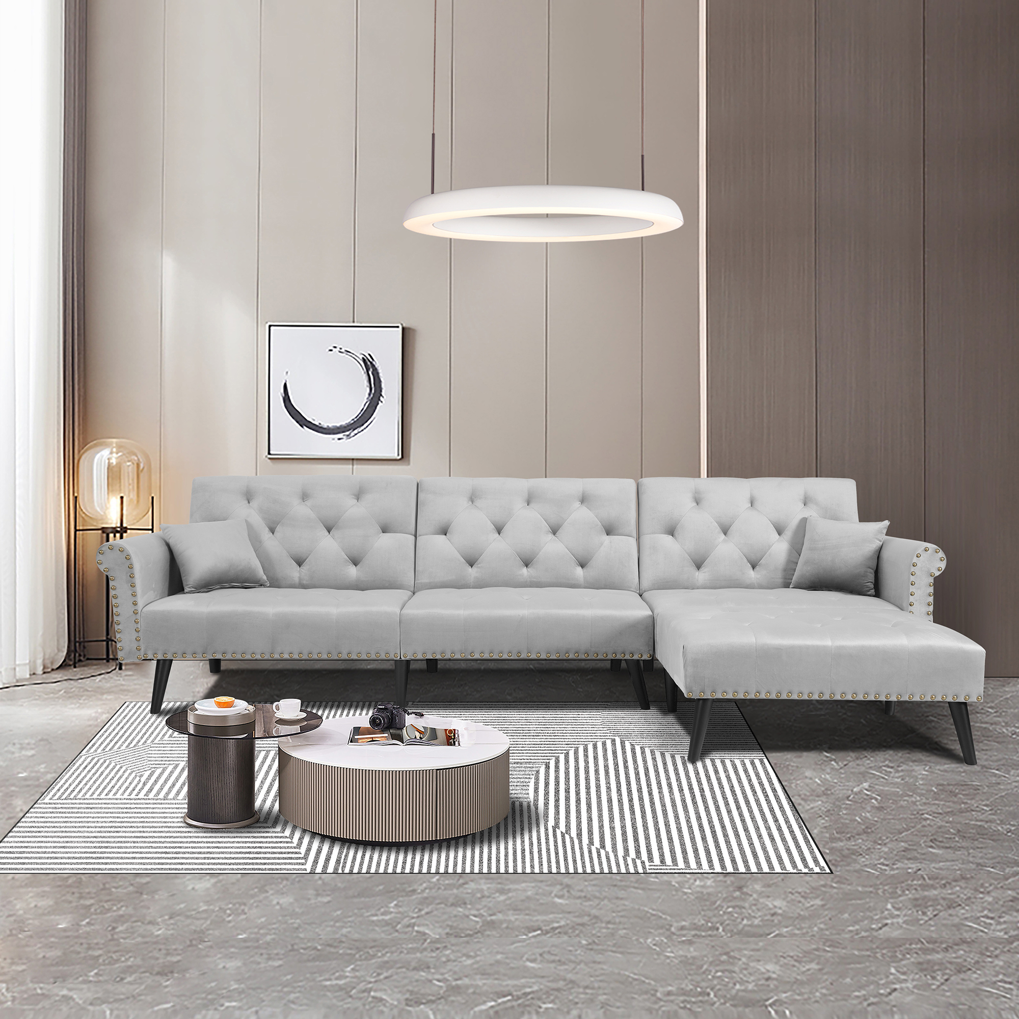 Convertible Sofa bed sleeper Light grey velvet（W223S00002、W223S00456、W223S00708）-CASAINC