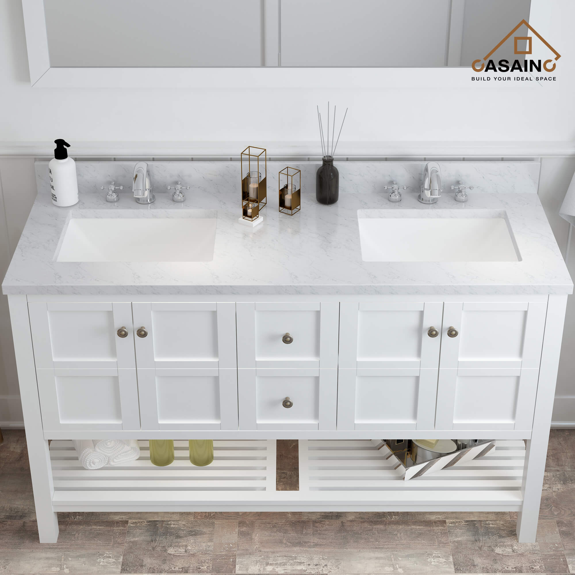 Dropship Bathroom Vanity Cabinet Set 60 Inches Double Sink, Bathroom  Storage Carrara White Marble Countertop With Back Splash to Sell Online at  a Lower Price