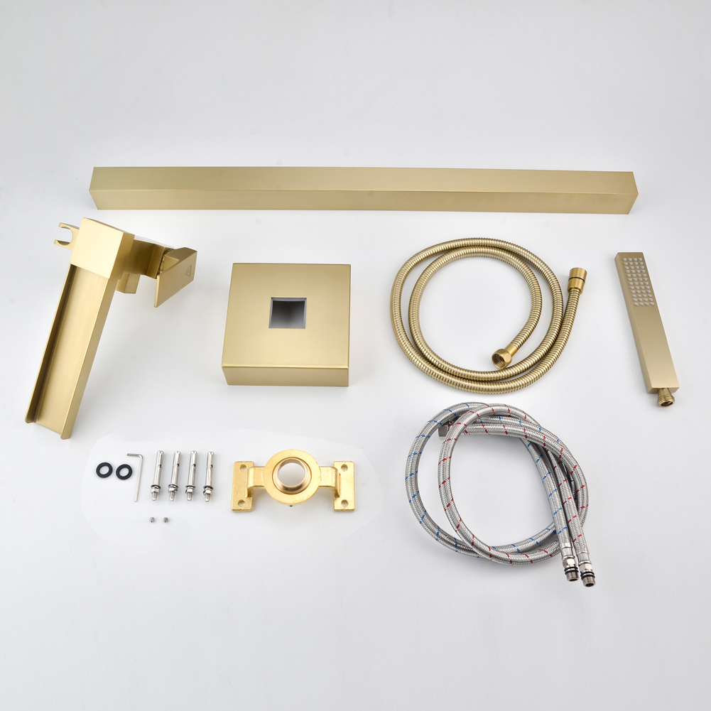 Casainc Freestanding 1-Handle Waterfall Bathtub Faucet with Handheld Shower (Brushed Gold)-CASAINC