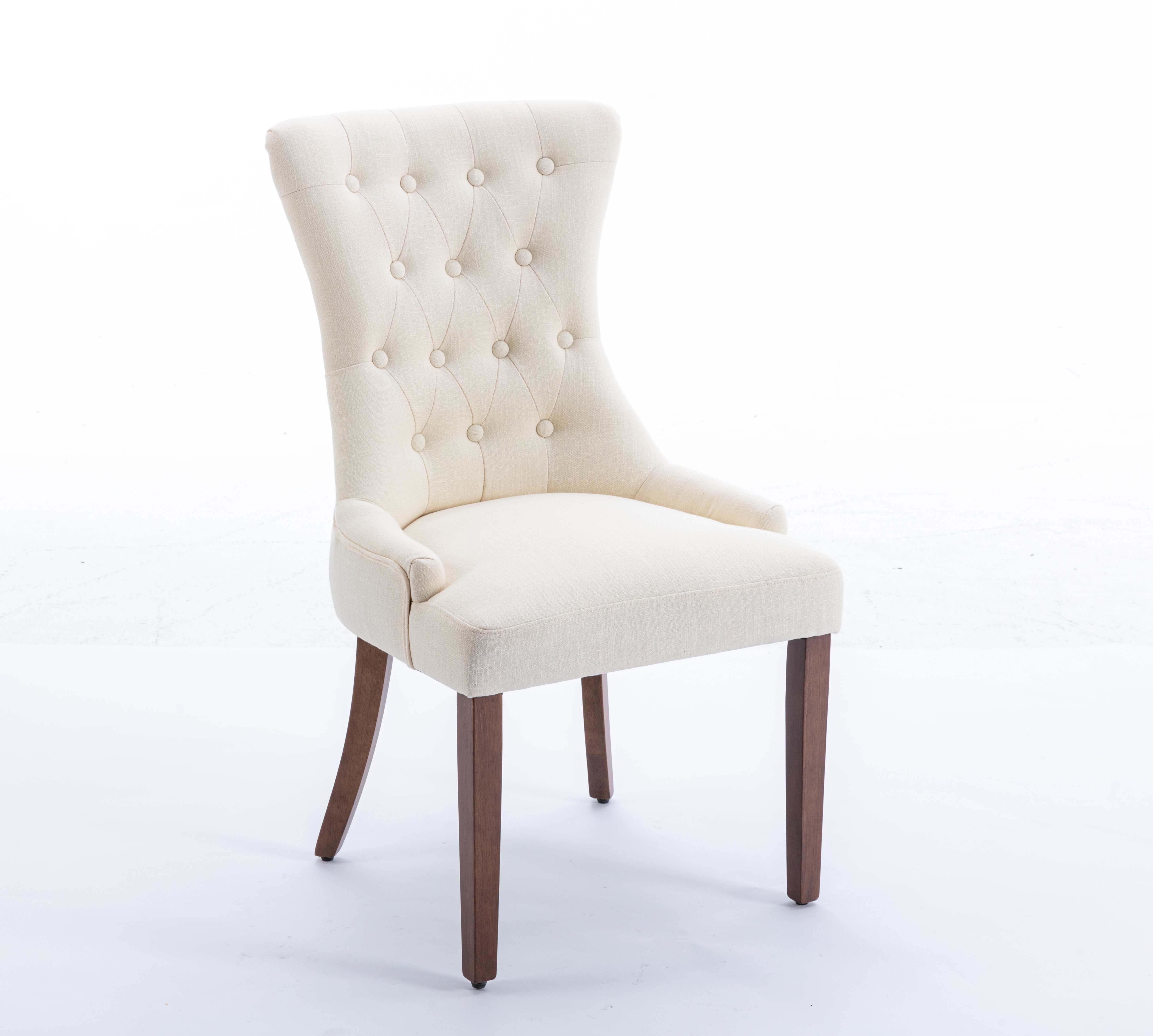 Classic Tufted Beige Linen Upholstered Dining Chair with Solid Wood Legs 2 PCS-CASAINC