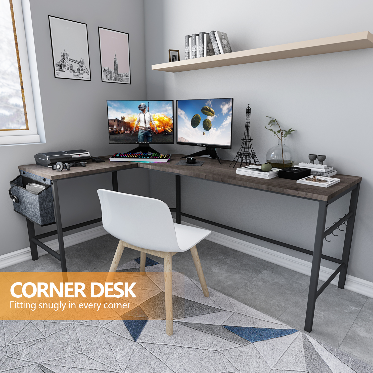 Details about   Computer Desk Corner Study Writing Table Workstation Office Desk With Shelves US 