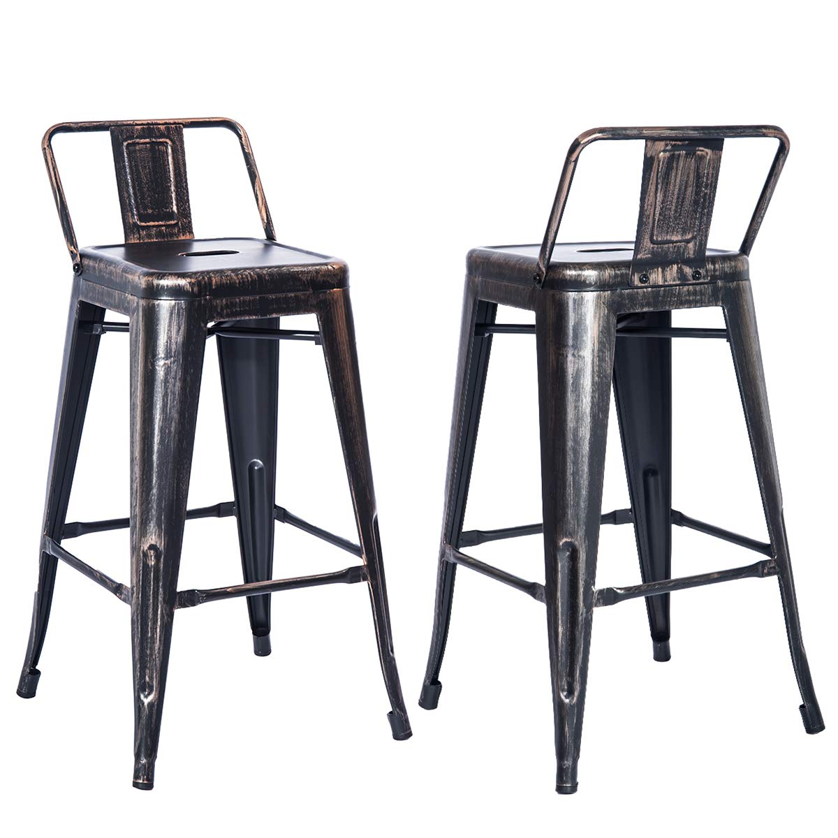 TREXM Low Back Indoor and Outdoor Metal Chair Barstool Set of 2 (Golden Black)-CASAINC